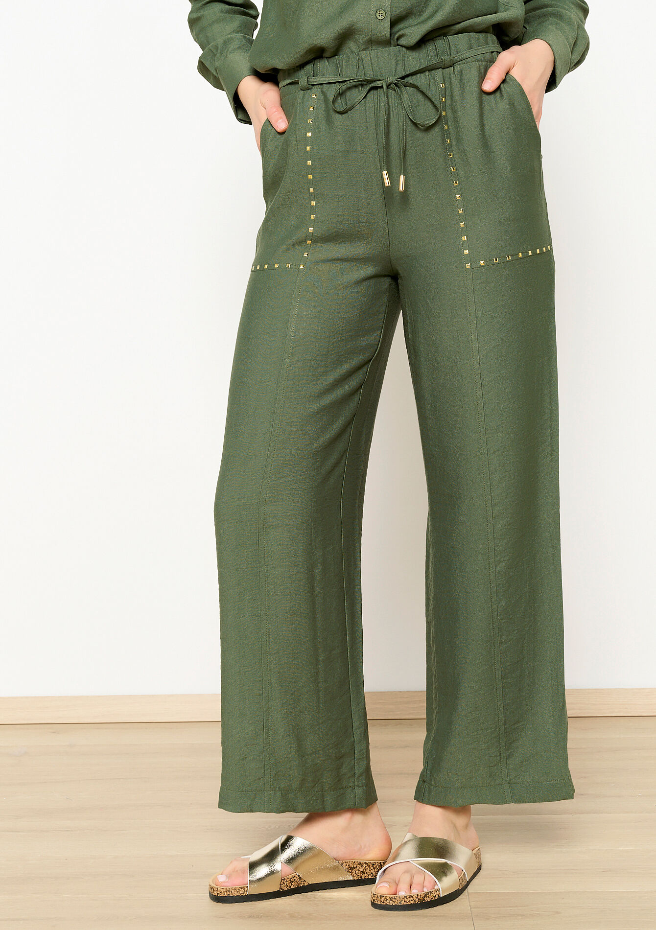 Broek met studs, Broek met studs - KHAKI MED - 1101611
