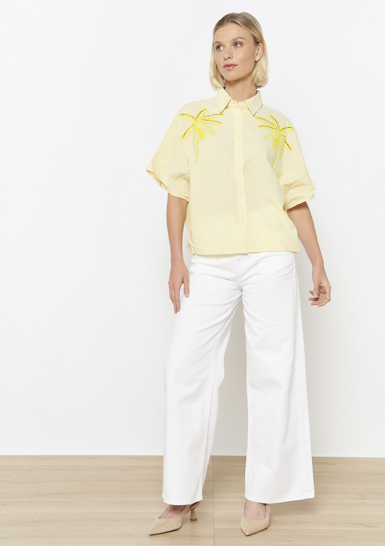 Chemise palmiers brodés, Chemise palmiers brodés - YELLOW PASTEL - 05702818_5004