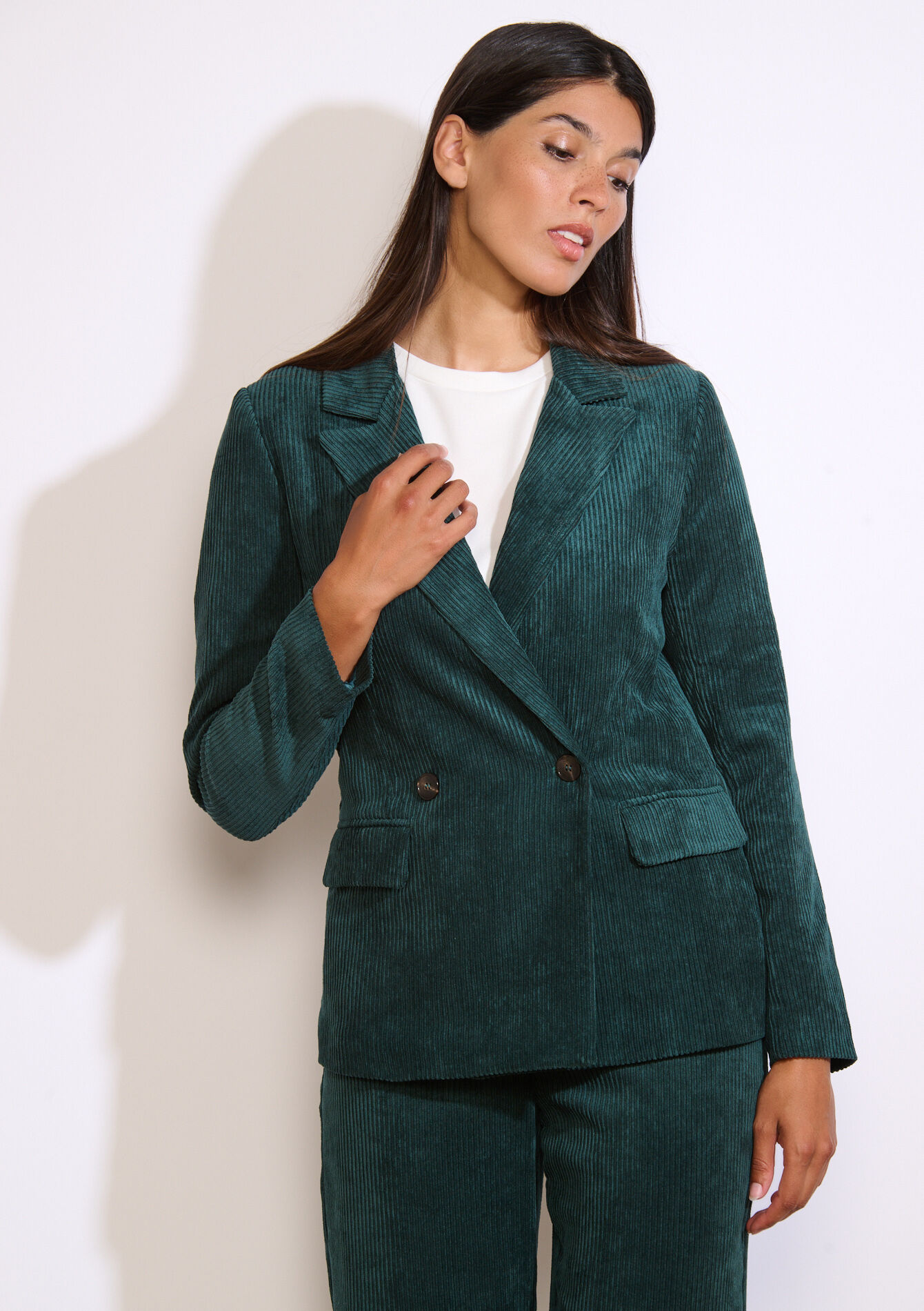 Getailleerde corduroy blazer - GREEN EMERALD - 09101112_4511