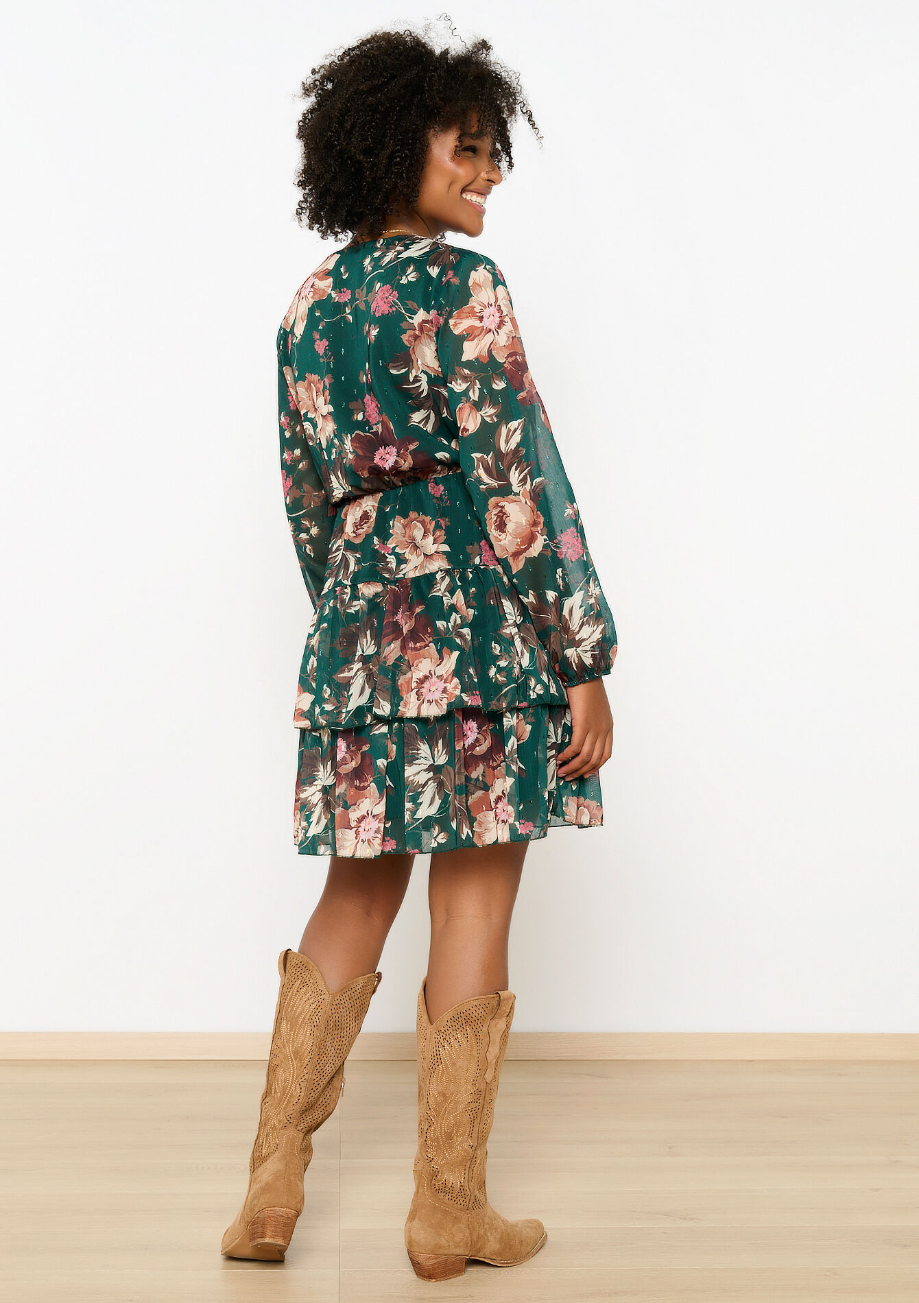 Robe courte à imprimé fleuri, Robe courte à imprimé fleuri - BOTTLE GREEN - 08103851_1778