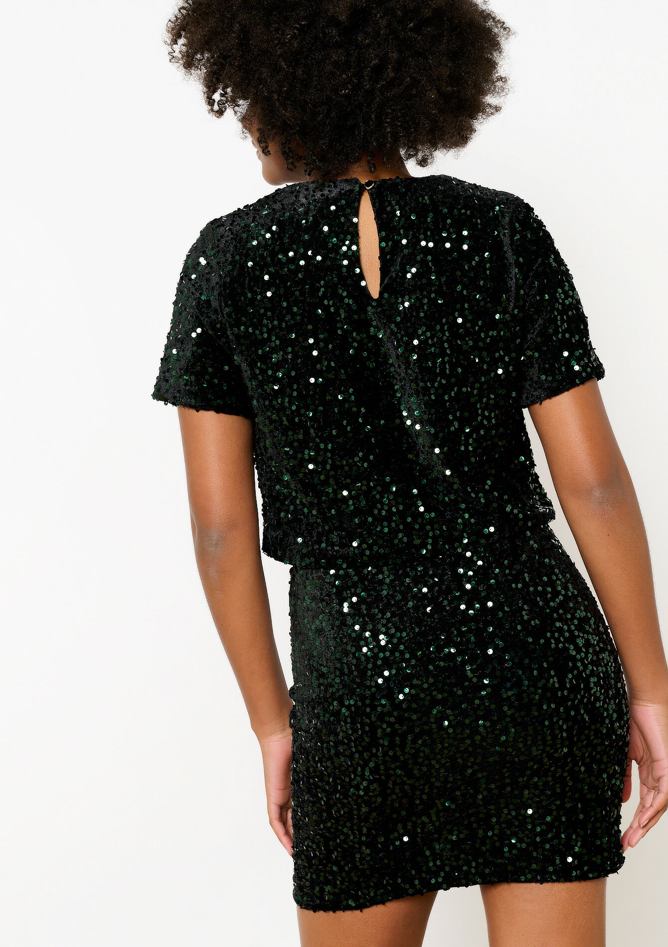 Fluwelen T-shirt met pailletten, Fluwelen T-shirt met pailletten - GREEN BOTTLE - 02301700_4512