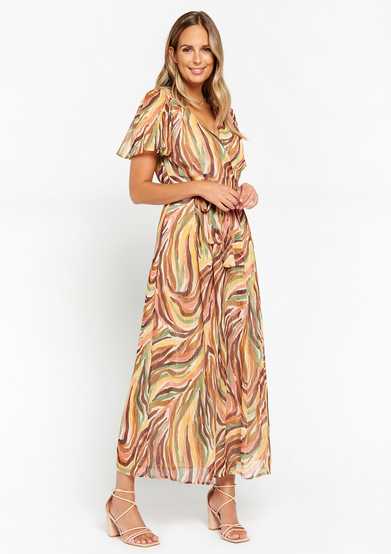 Robe longue avec lurex à imprimé, Robe longue avec lurex à imprimé - COSMETIC PINK - 1084058