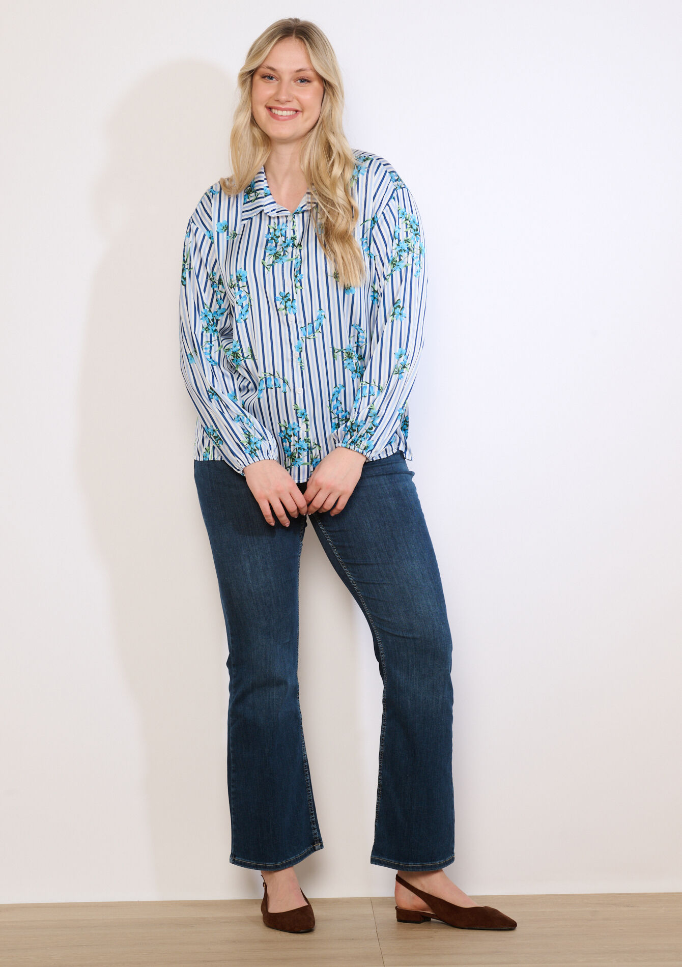 Gestreepte bloemenblouse - OPTICAL WHITE - 05703044_1019