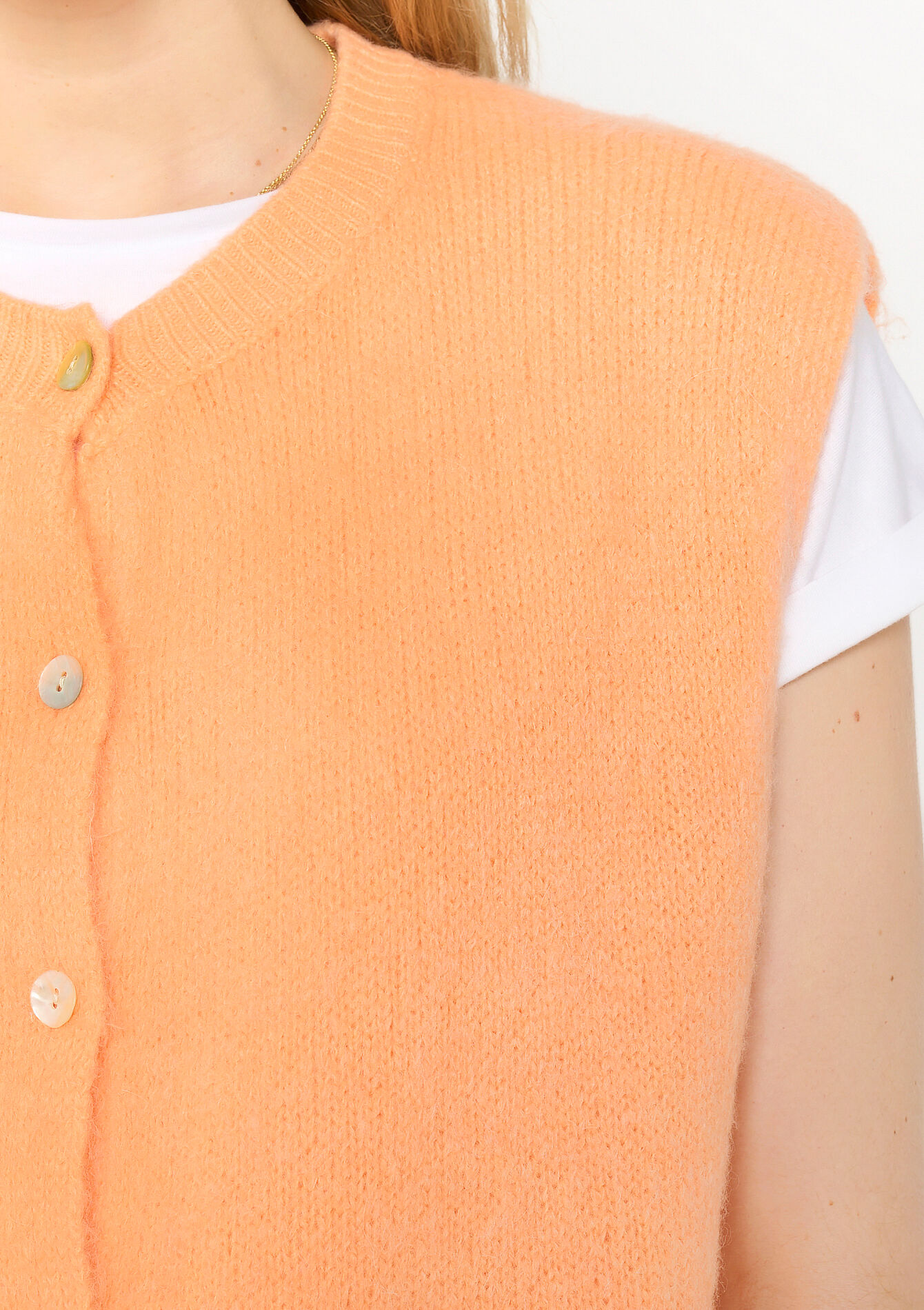 Sleeveless cardigan in alpaca wool, Sleeveless cardigan in alpaca wool - ORANGE MANGO - 04101283_2575