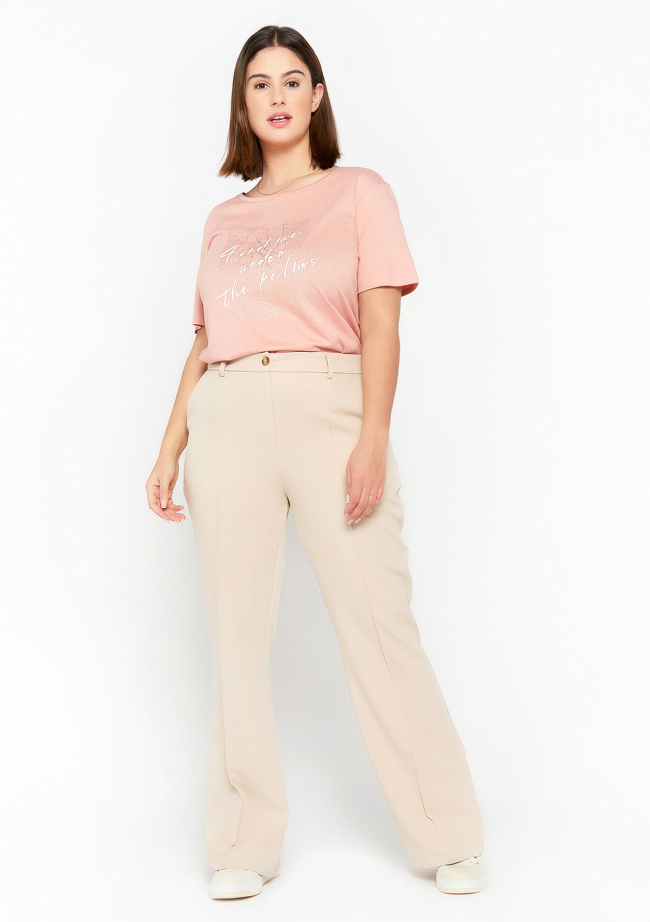 Flared broek in keperstof, Flared broek in keperstof - LT BEIGE - 06100498_2527