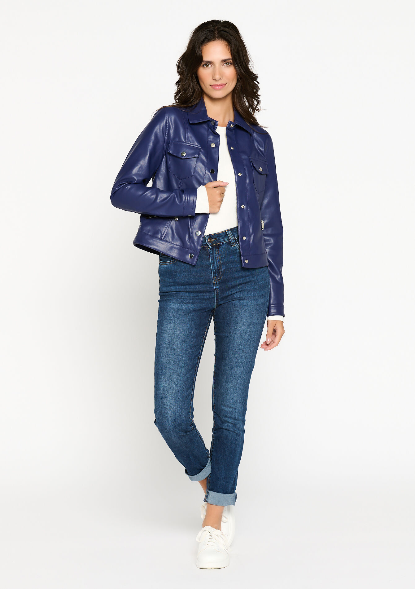 Jacket in faux leather, Jacket in faux leather - DARK BLUE - 09100763_0501