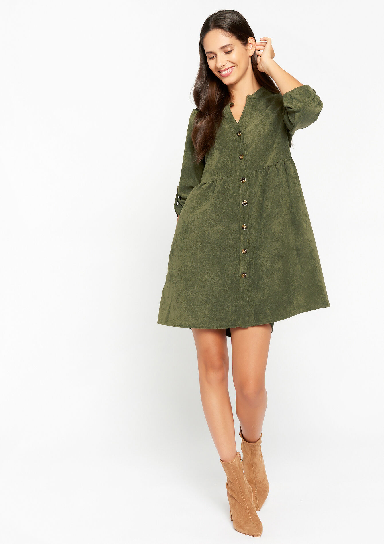 Corduroy dress - KHAKI MED - 08103060_4327