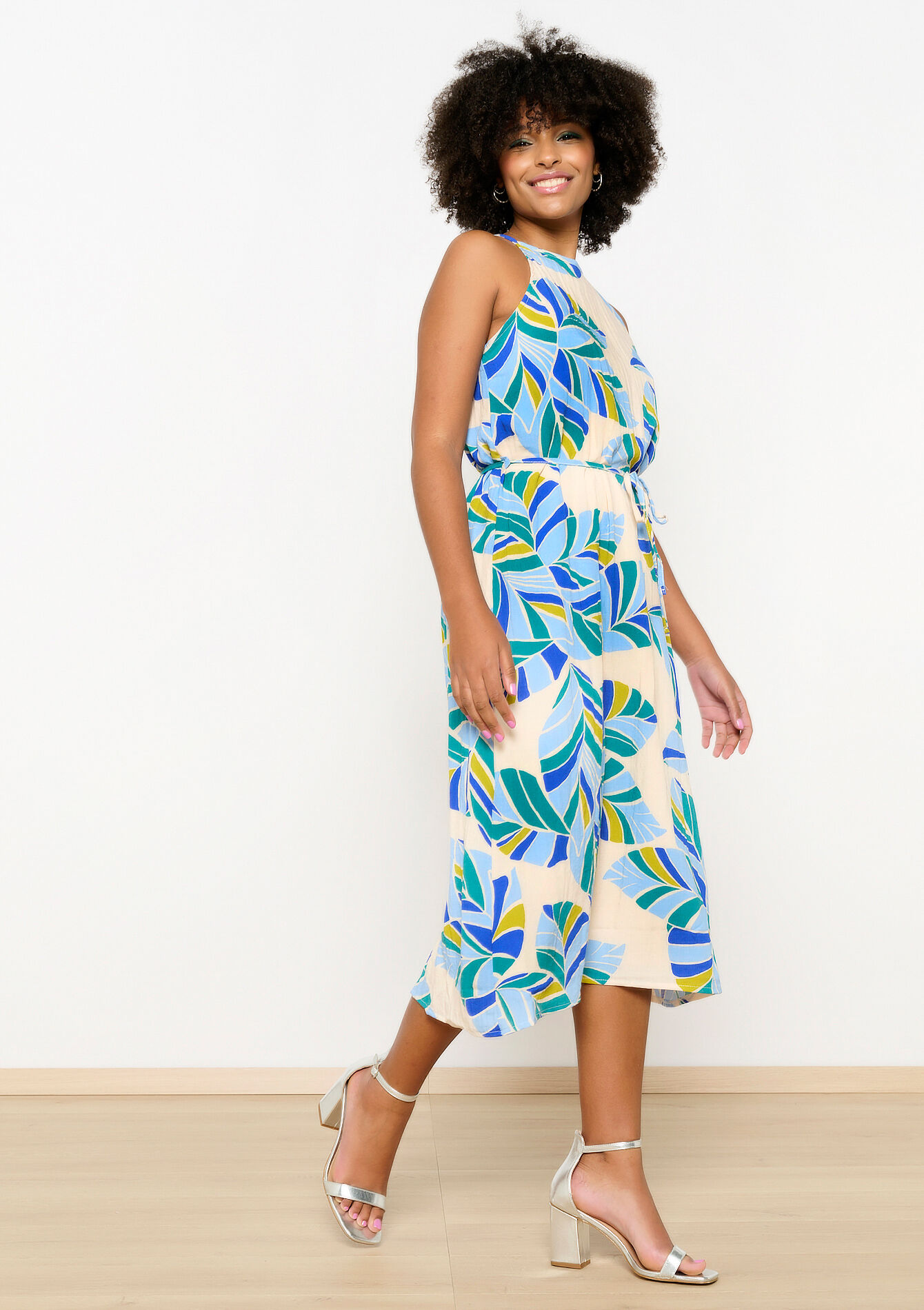 Halter dress with print, Halter dress with print - BLUE FAIENCE - 08103556_1584
