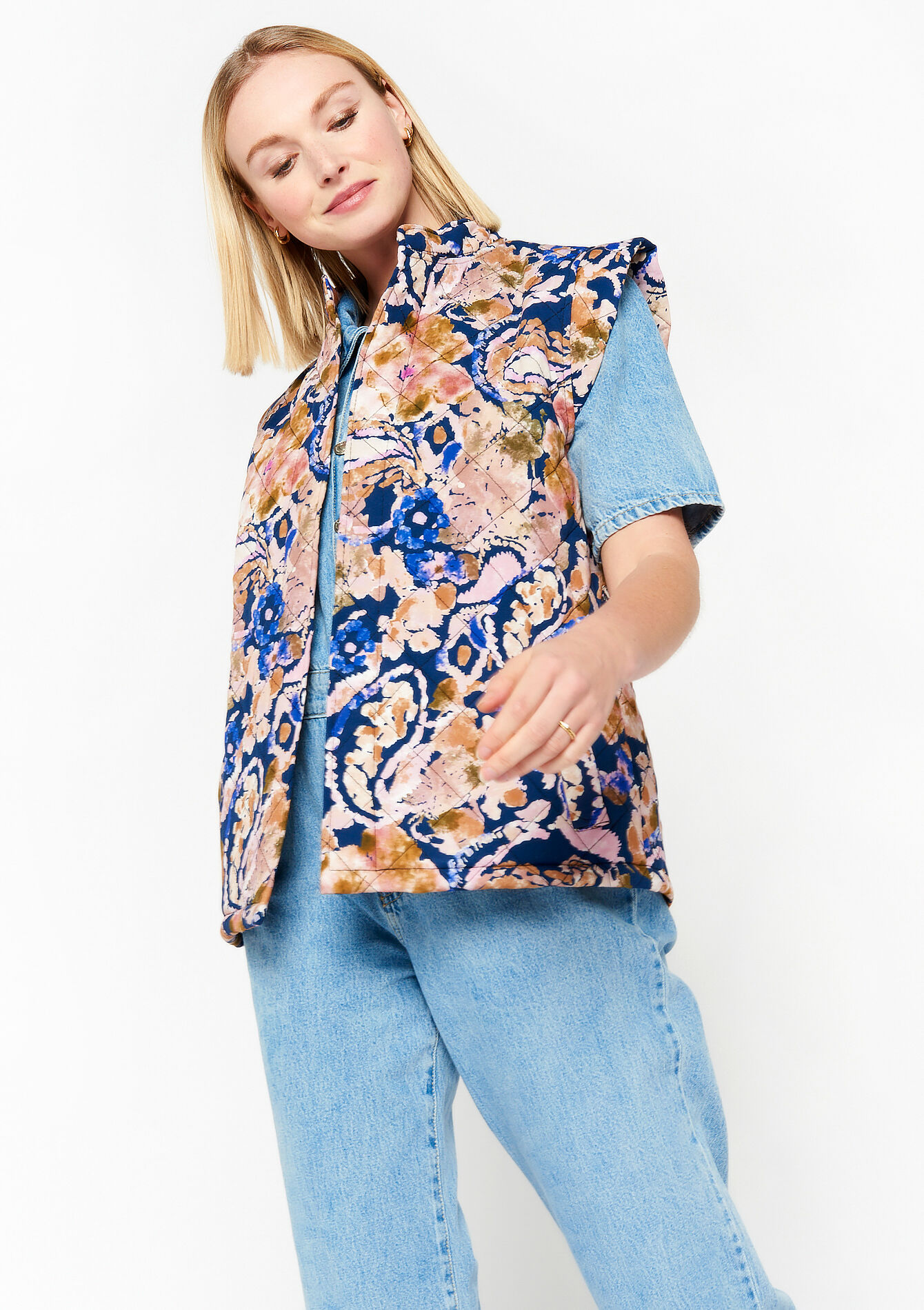 Mouwloos gewatteerd jasje, Mouwloos gewatteerd jasje - BLUE DENIM - 09001378_1638