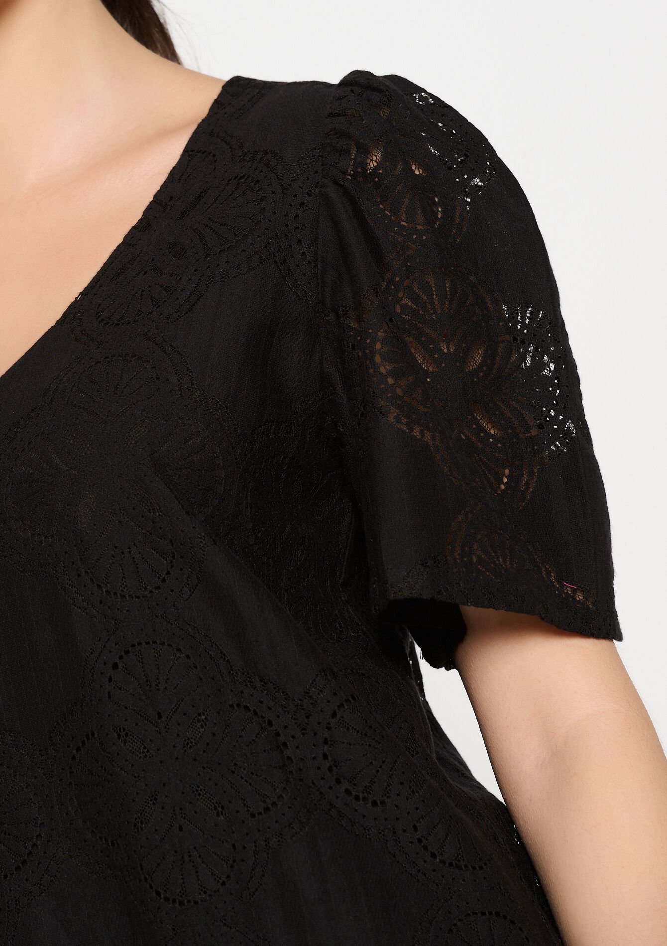 Korte jurk in broderie anglaise, Korte jurk in broderie anglaise - BLACK - 08103886