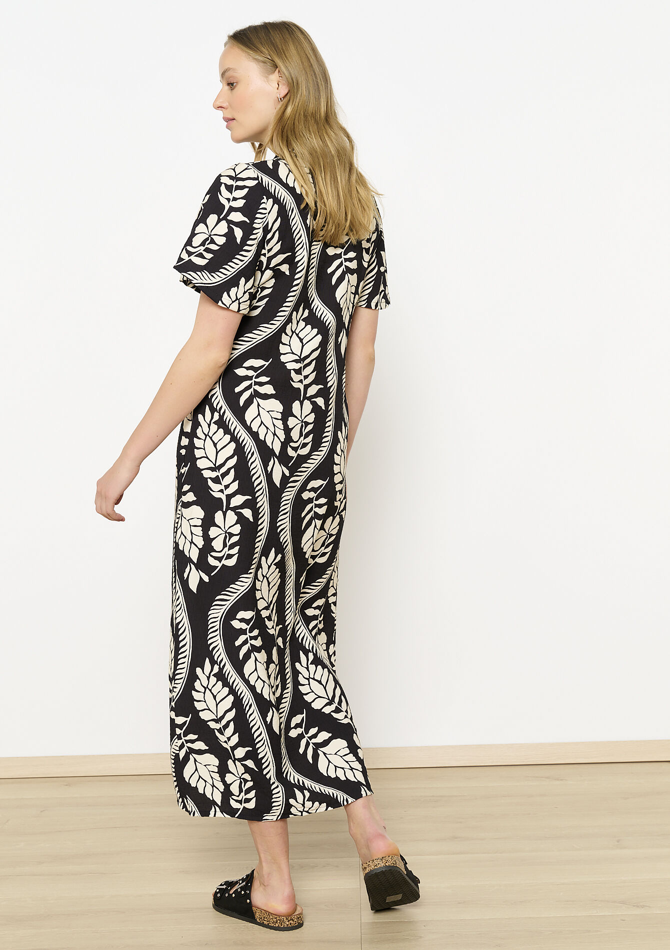 Flowing printed shirt dress, Flowing printed shirt dress - BLACK - 08104094