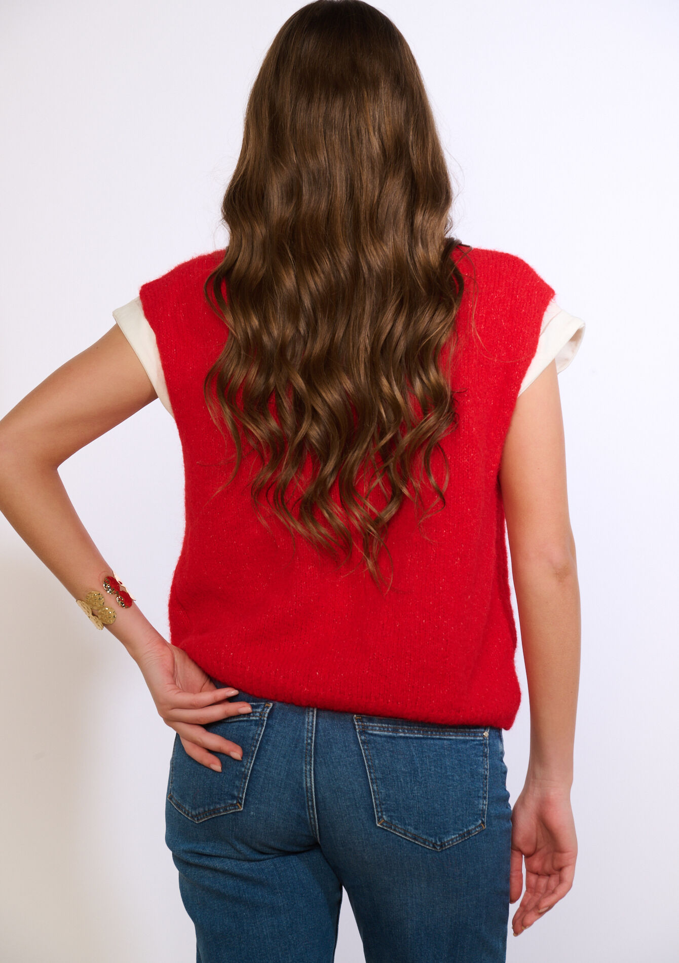 Sleeveless knit buttoned vest - RED LOLLIPOP - 04101442_5301
