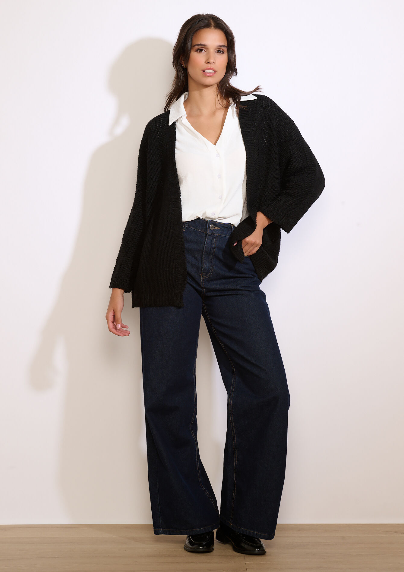 Gilet maille ouvert, Gilet maille ouvert - BLACK - 04101369_1119