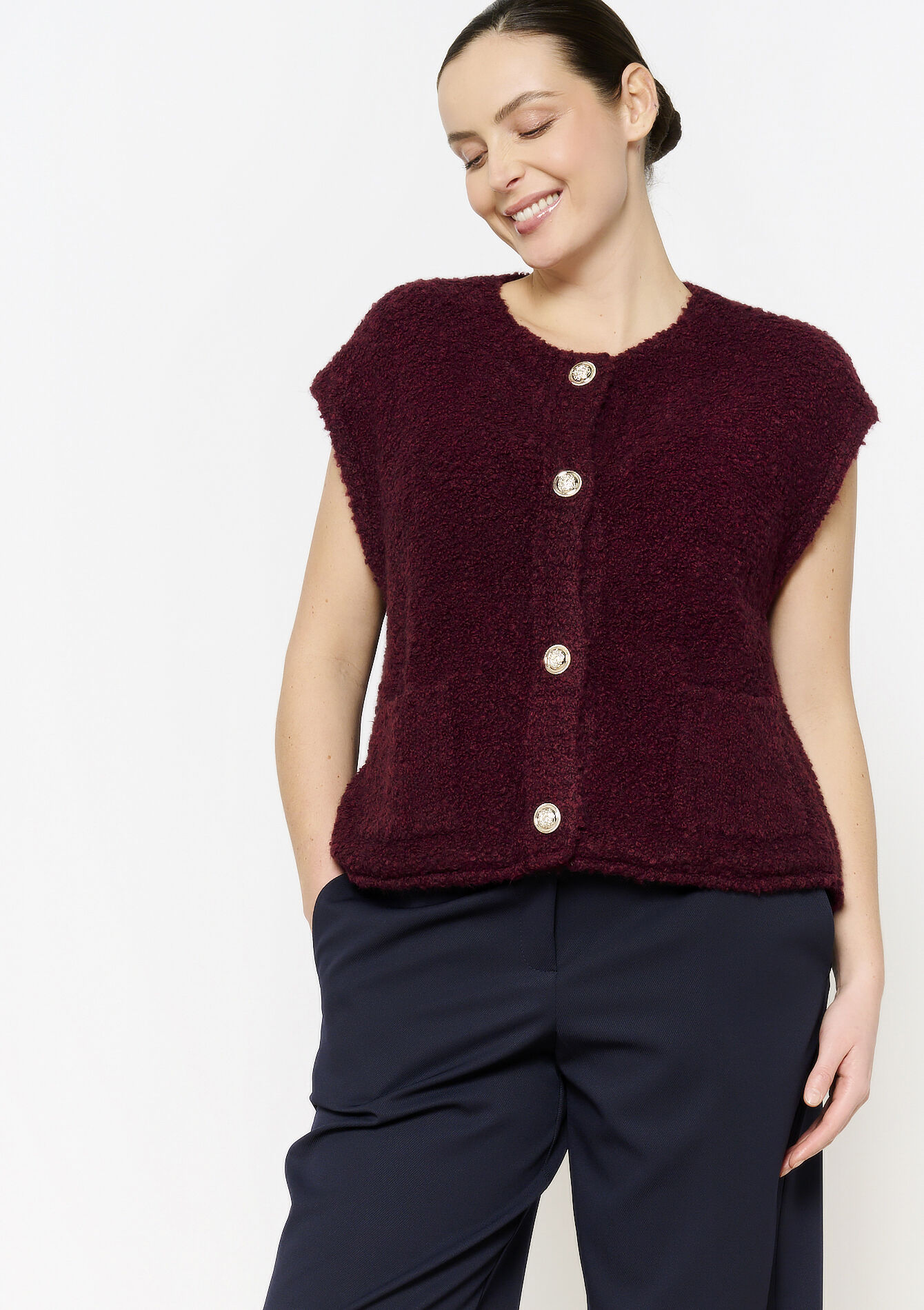 Mouwloze cardigan, Mouwloze cardigan - BORDEAUX WINE - 04101268_5514