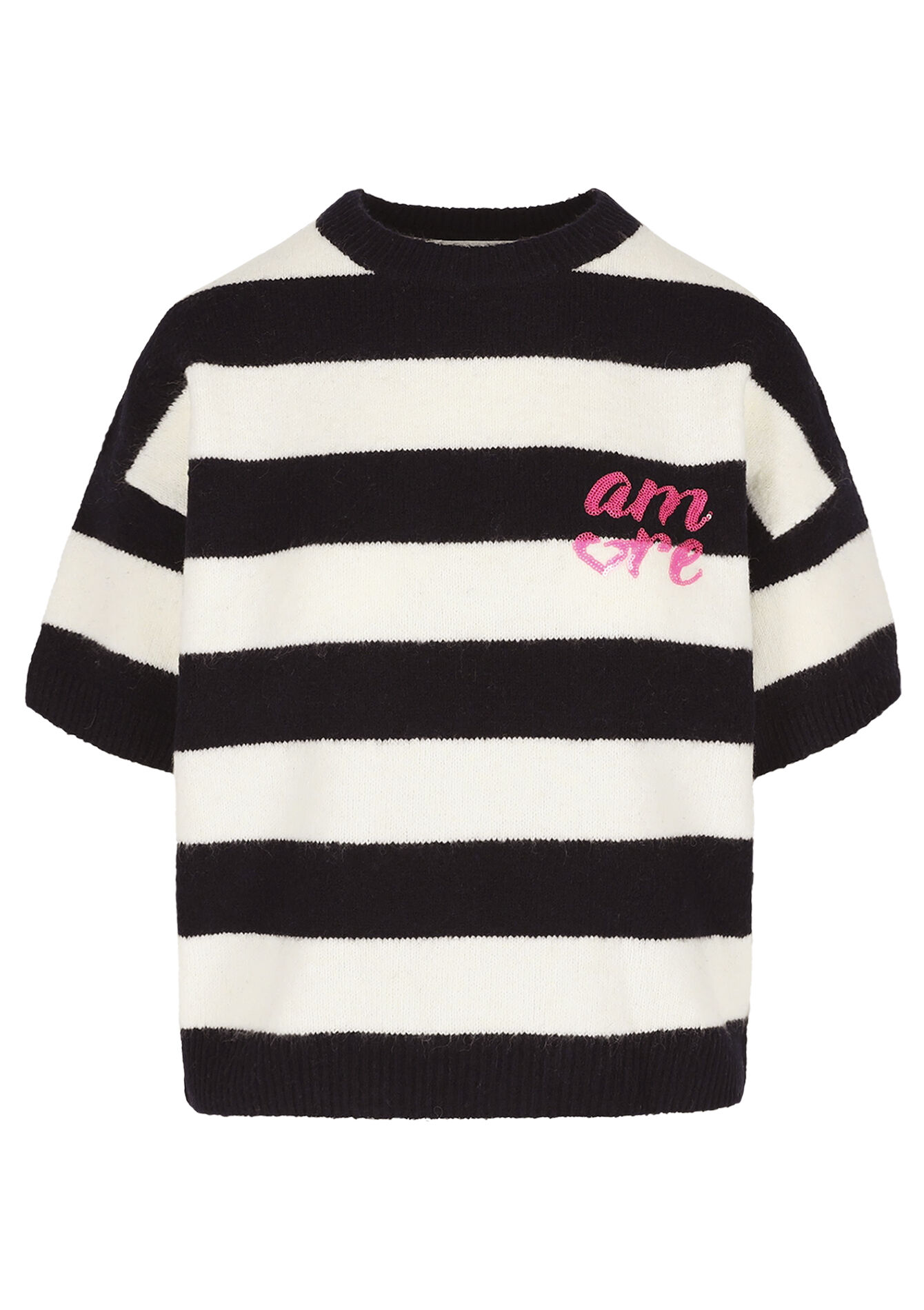 Striped sweater with slogan - NAVY BASIC - 04007172