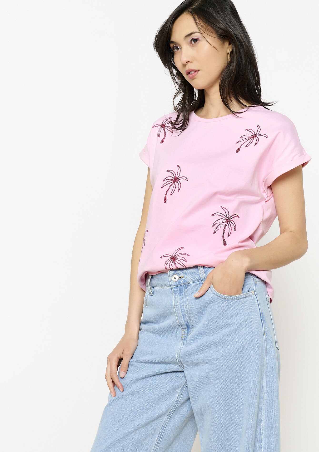 Glitter palm t-shirt, Glitter palm t-shirt - PINK BUBBLEGUM - 02301783_1477