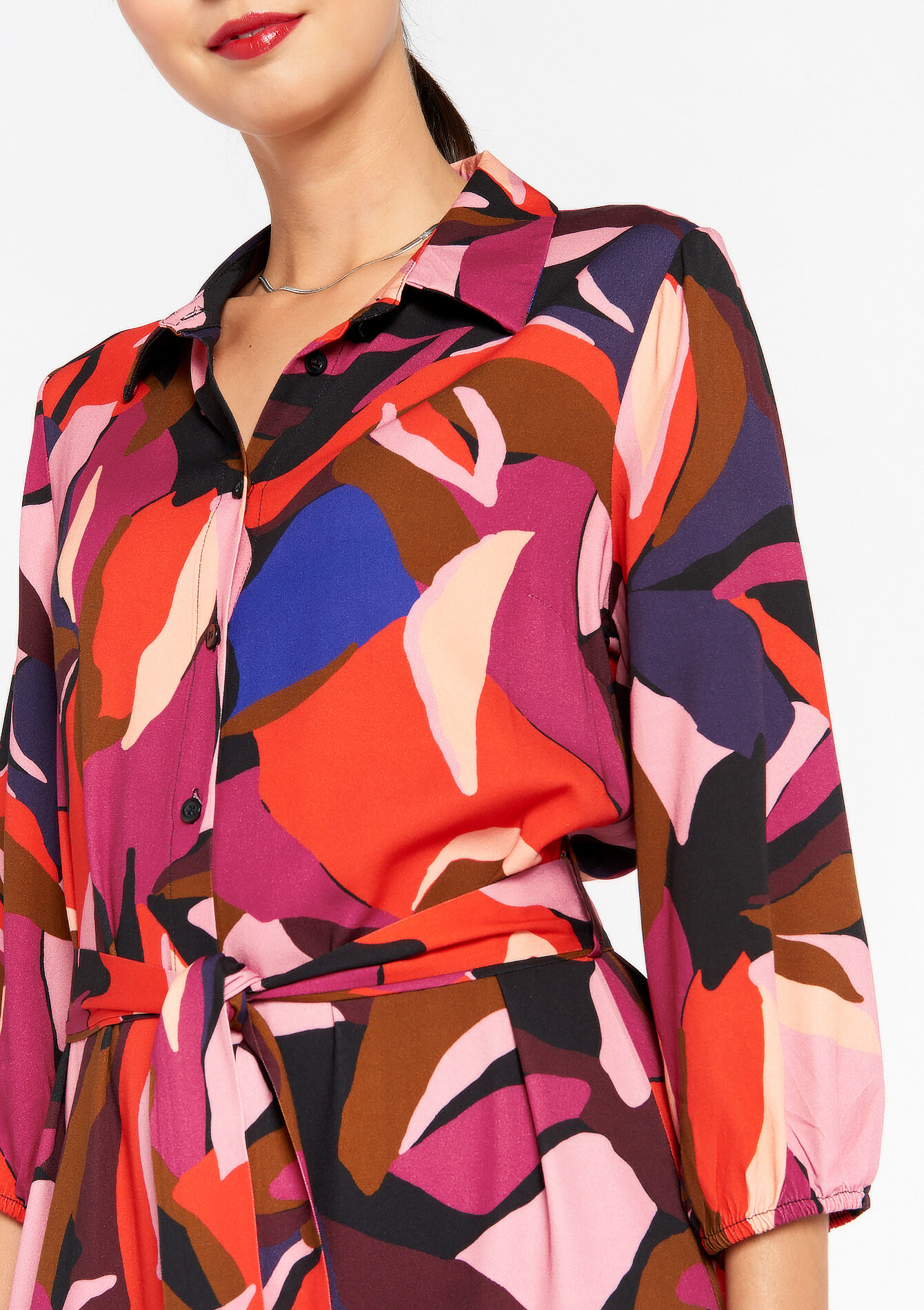 Hemdjurk met abstracte print, Hemdjurk met abstracte print - COSMI PINK - 08602183_4101