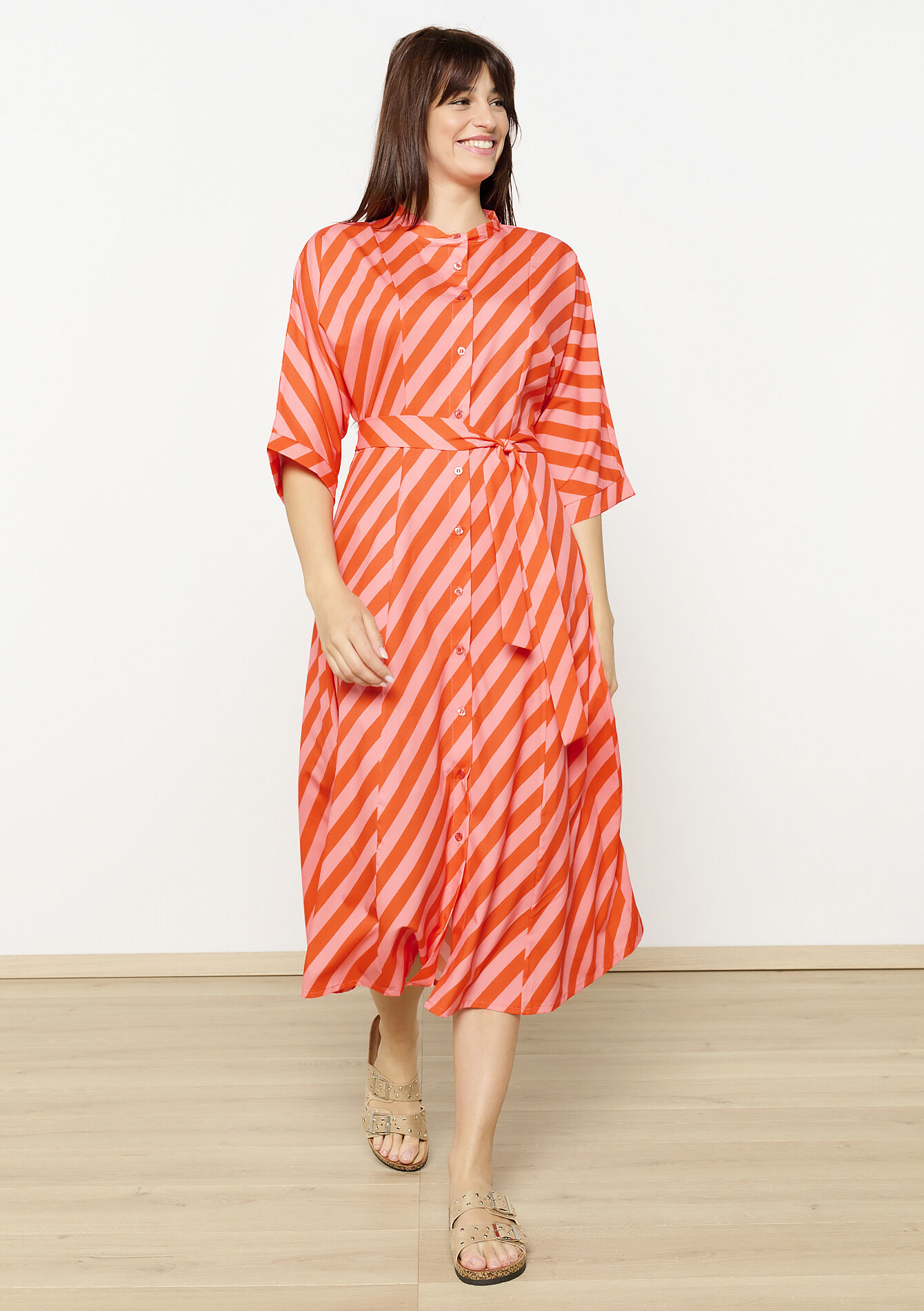 Gestreepte overhemdjurk, Gestreepte overhemdjurk - FUCHSIA - 08104098_5626