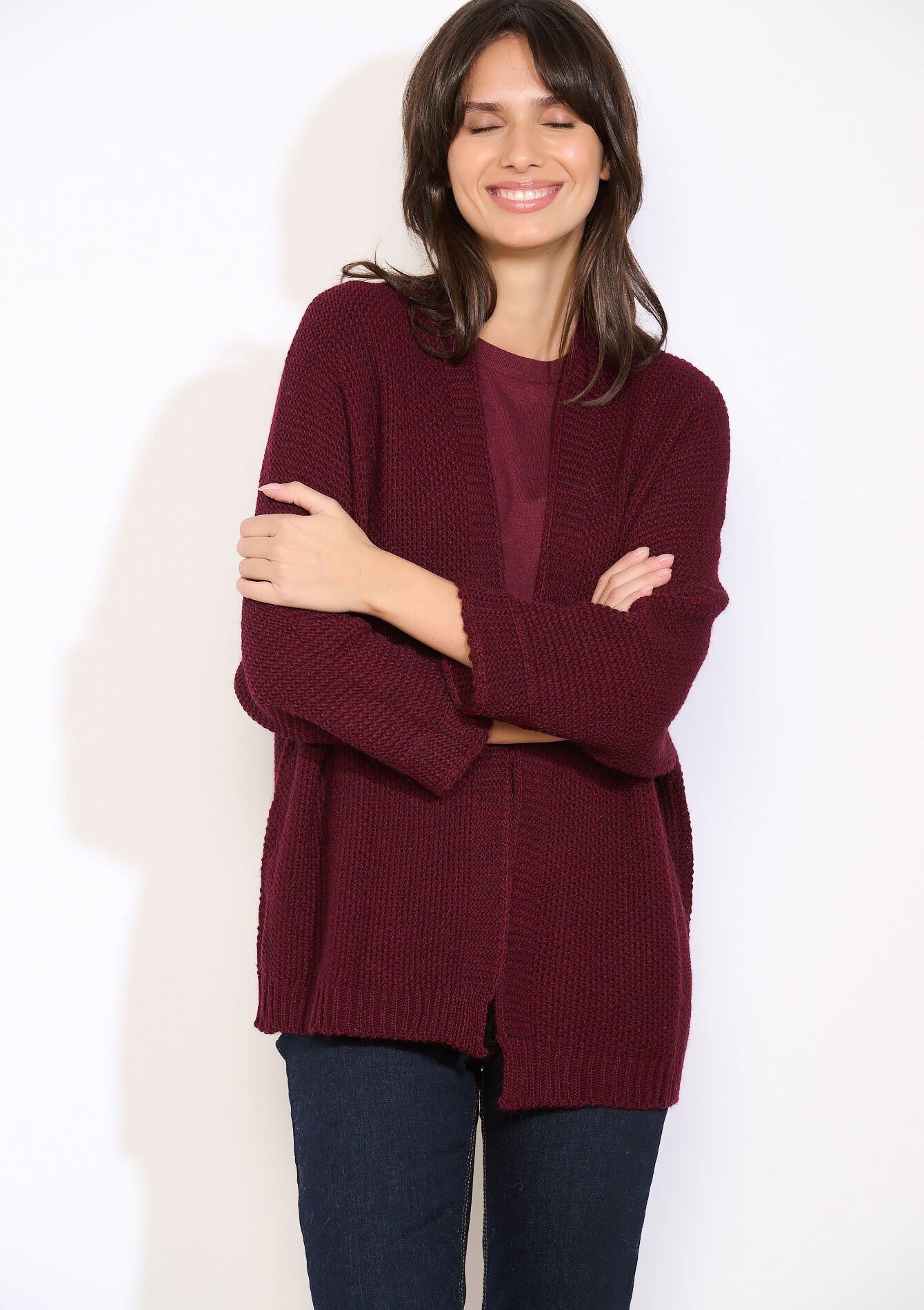 Open knit cardigan, , back