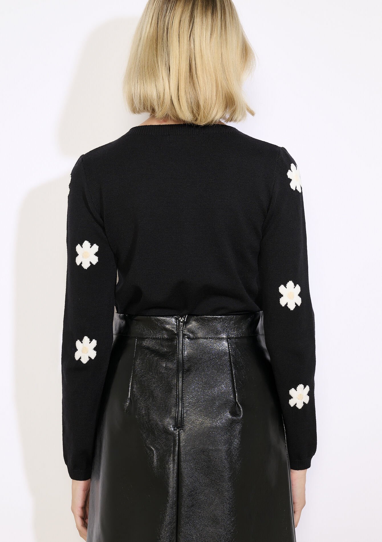 Pull fleurs contrastées, Pull fleurs contrastées - BLACK - 04007088
