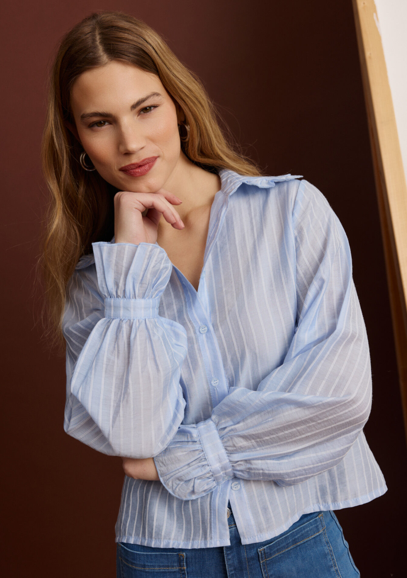 Luchtige blouse met streepjes, Luchtige blouse met streepjes, , hi-res