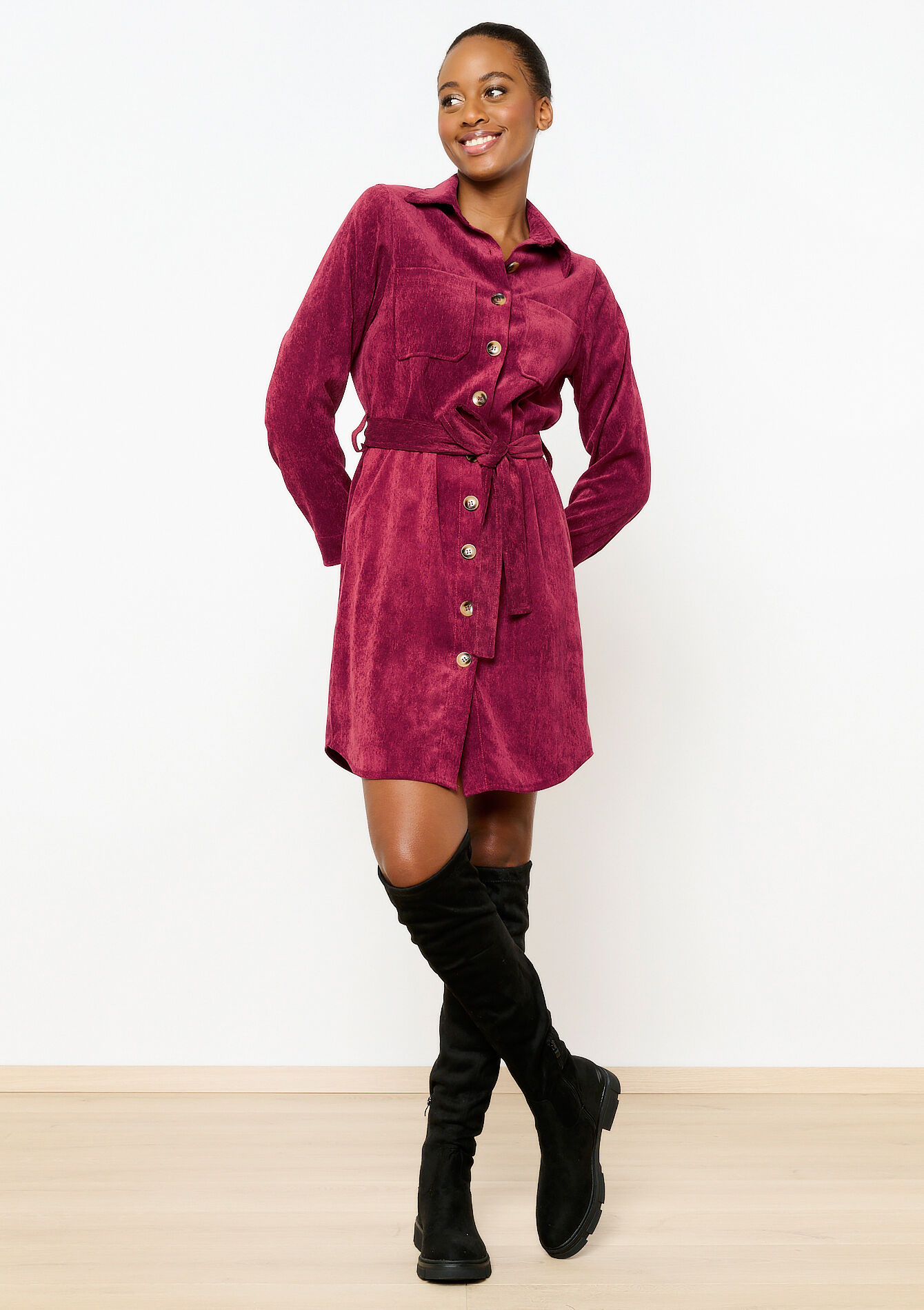 Robe-chemise en velours , Robe-chemise en velours - BORDEAUX WINE - 08103412_5514