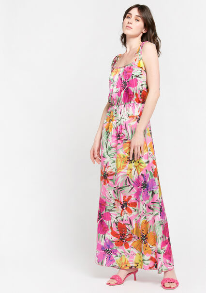 Lange jurk met bloemenprint - PINK BEGONIA - 08601375_5700