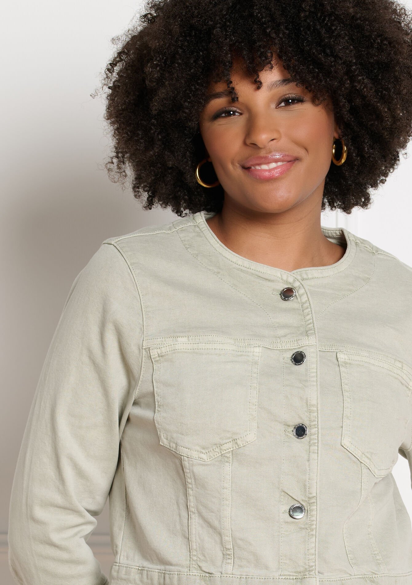 Cropped buttoned jacket - KHAKI MINT - 09101121_2542