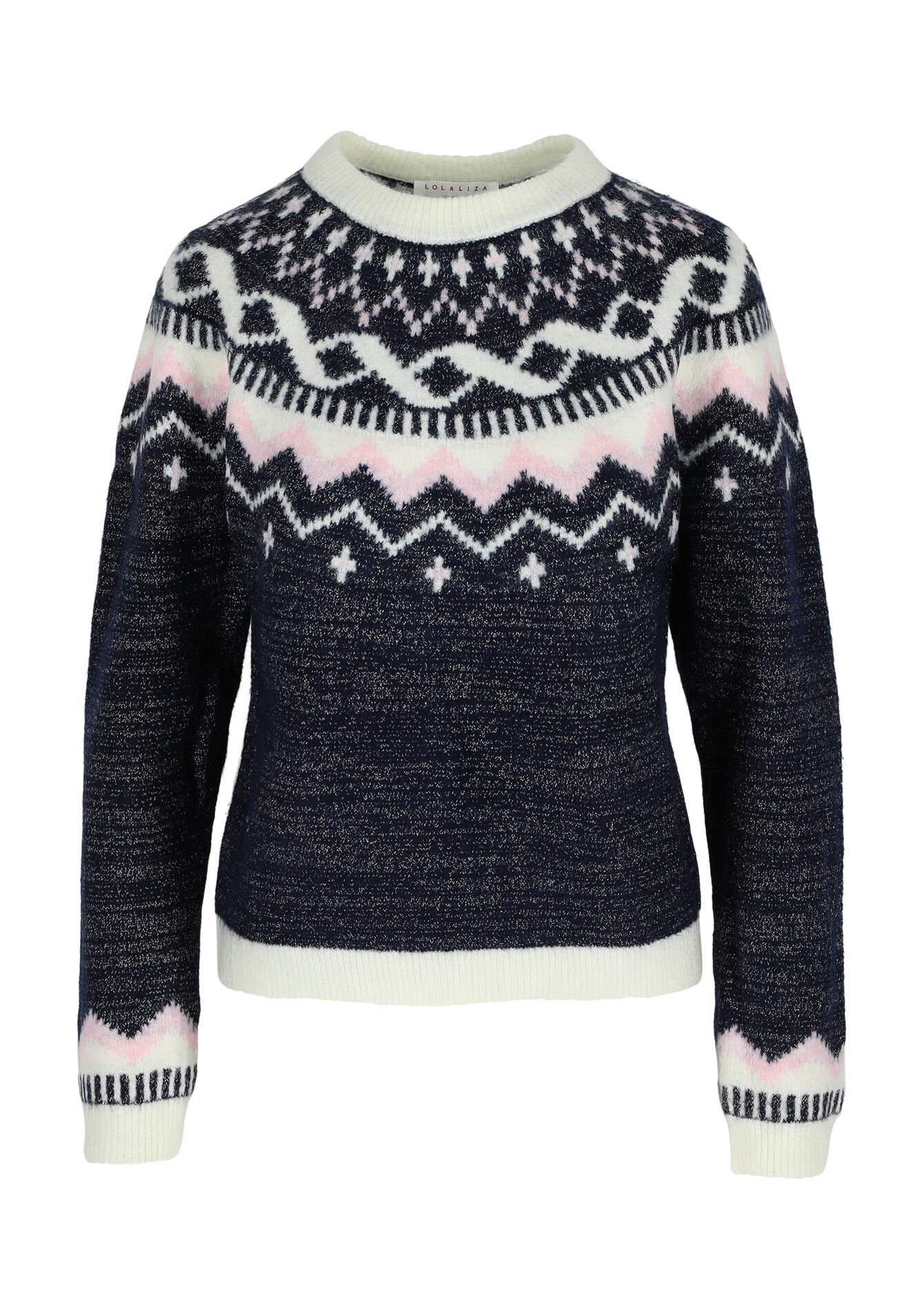 Jacquard pullover with lurex, Jacquard pullover with lurex - DARK BLUE - 15100242_0501