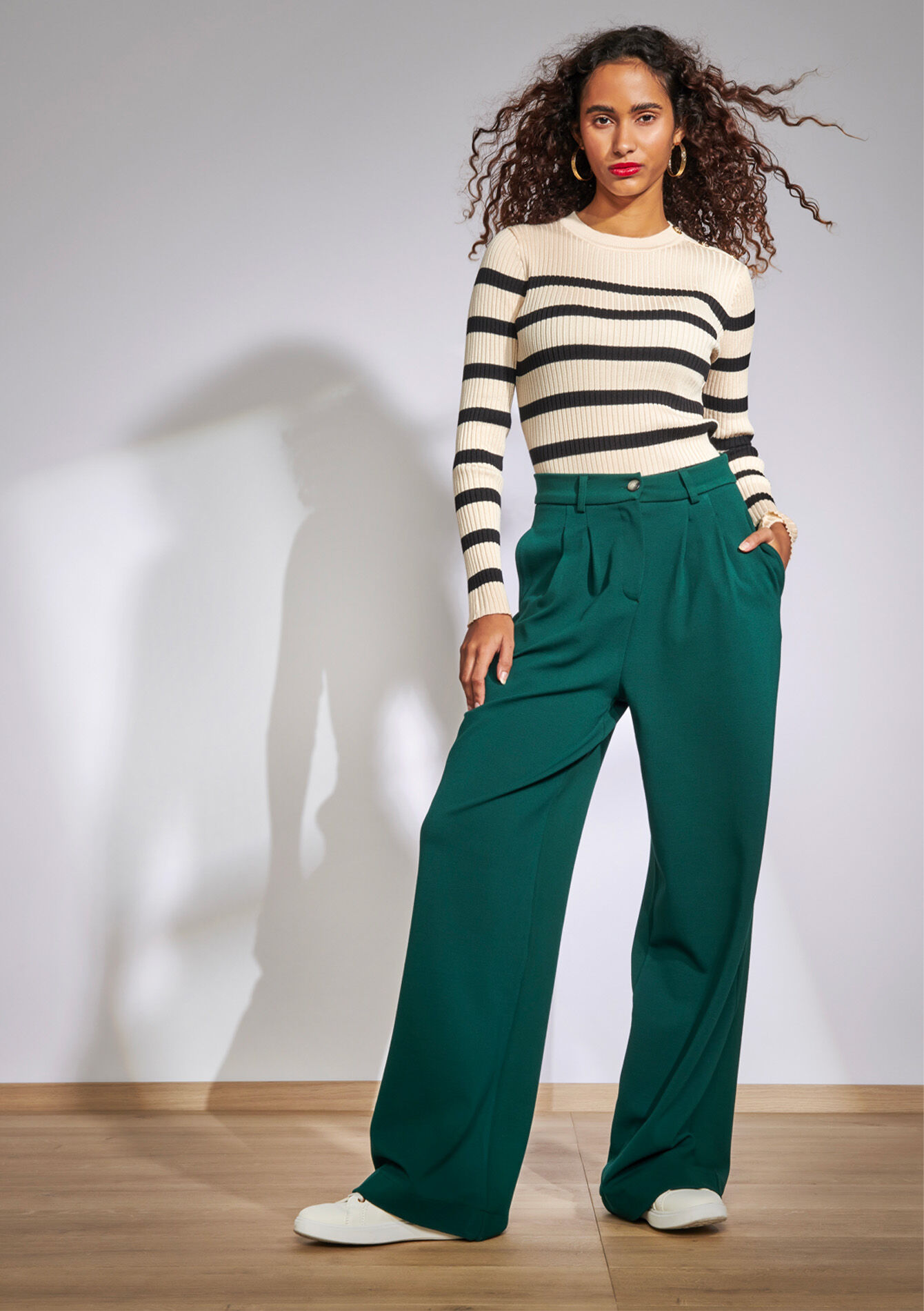 Pantalon palazzo long, Pantalon palazzo long - BOTTLE GREEN - 06100583_1778