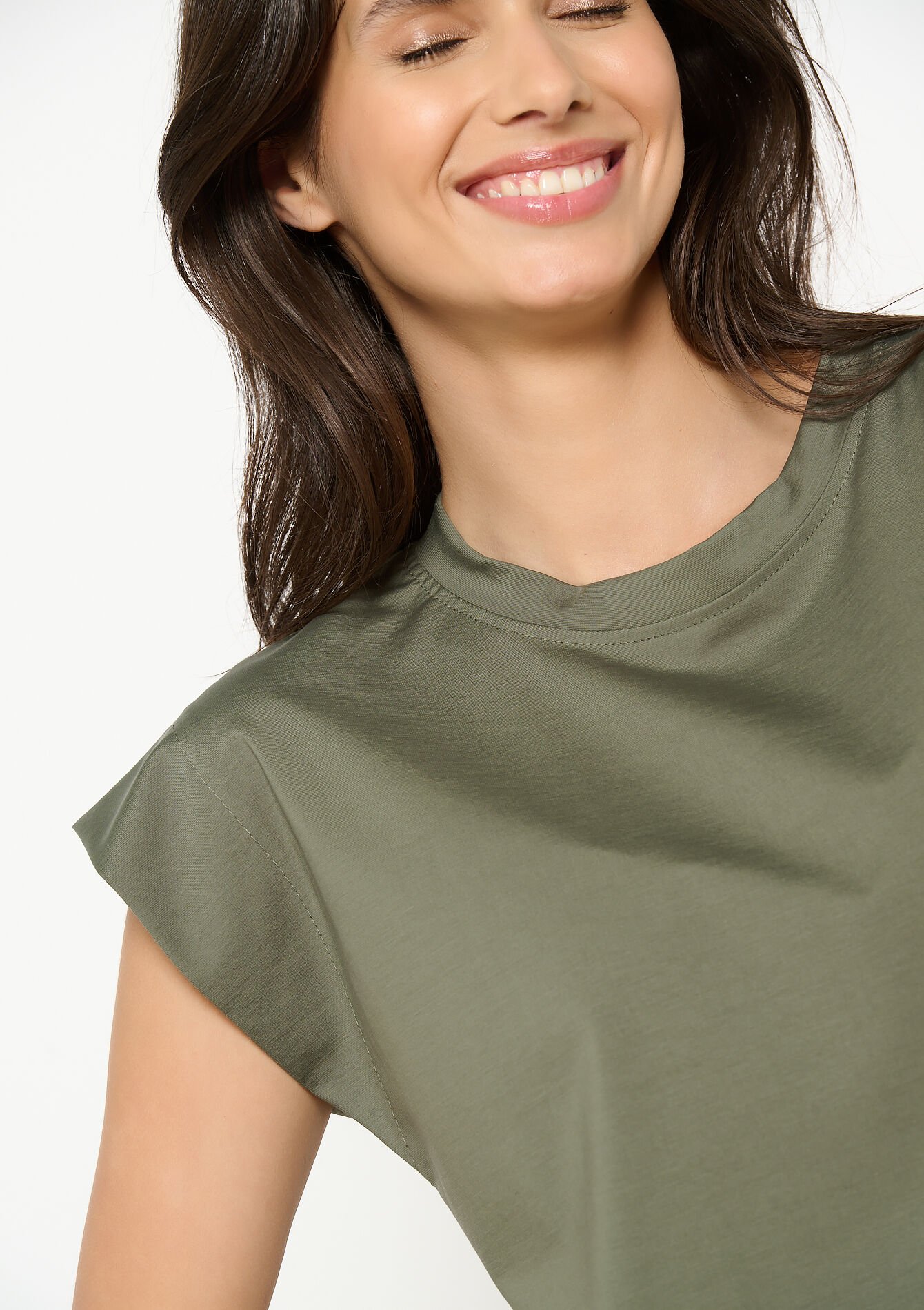 T-shirt met kapmouwen, T-shirt met kapmouwen - KHAKI FADED - 02301831_4326