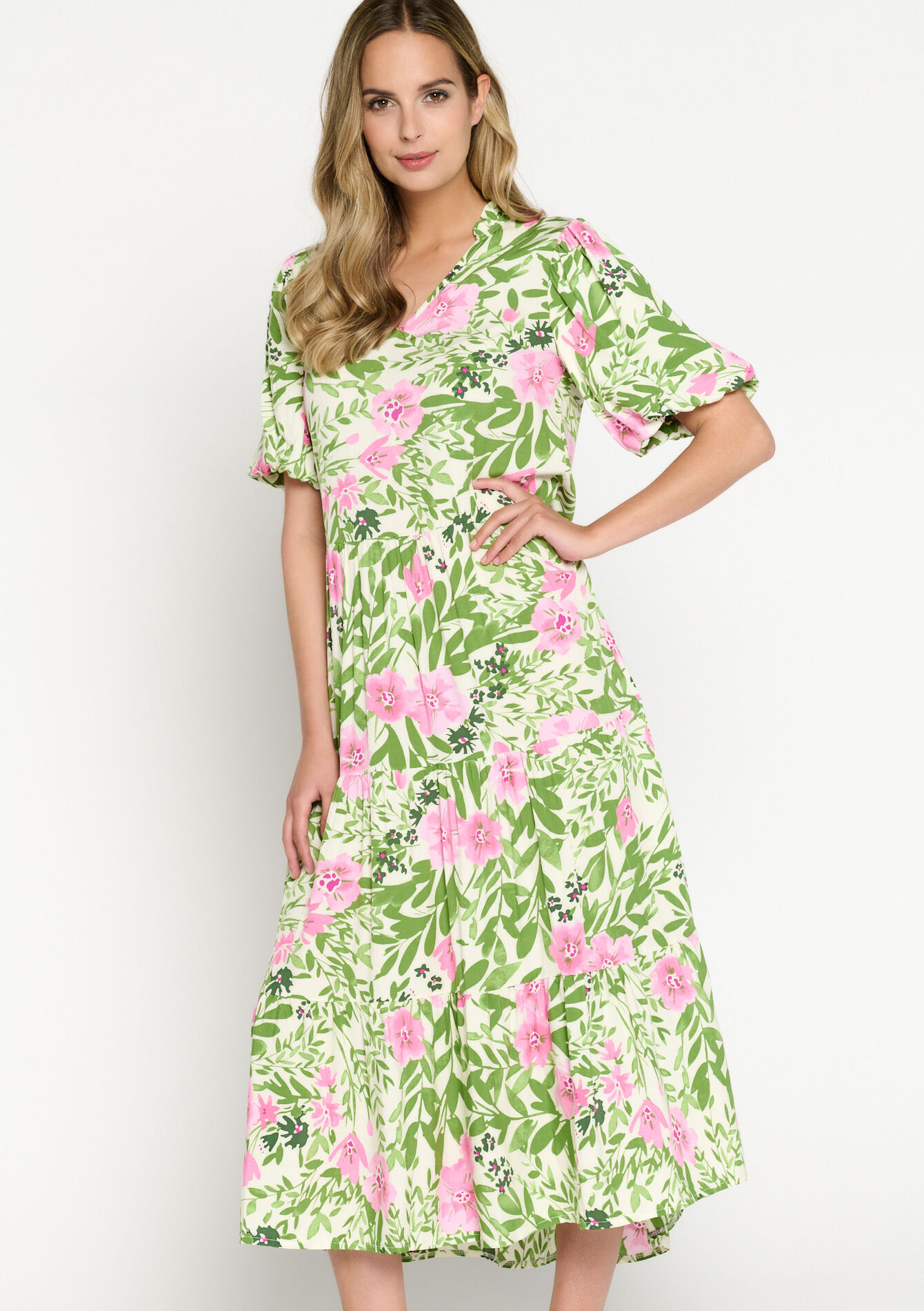 Maxi-jurk met bloemenprint - OPTICAL WHITE - 08602063_1019