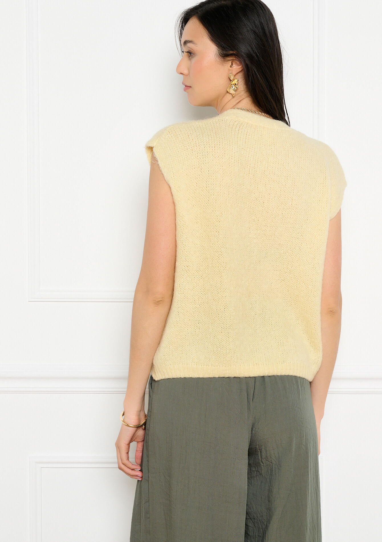 Gilet maille sans manches - YELLOW PASTEL - 04101456_5004