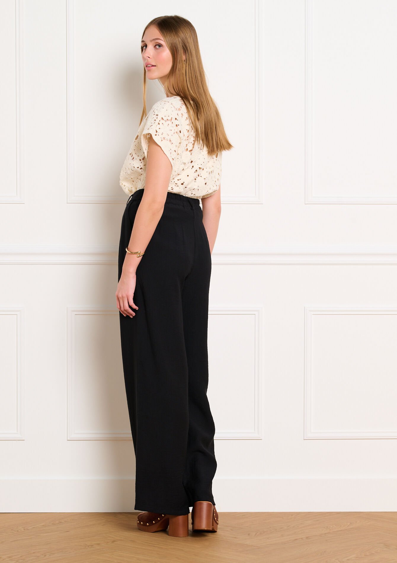 Wijde viscose broek - BLACK - 06100820_1119