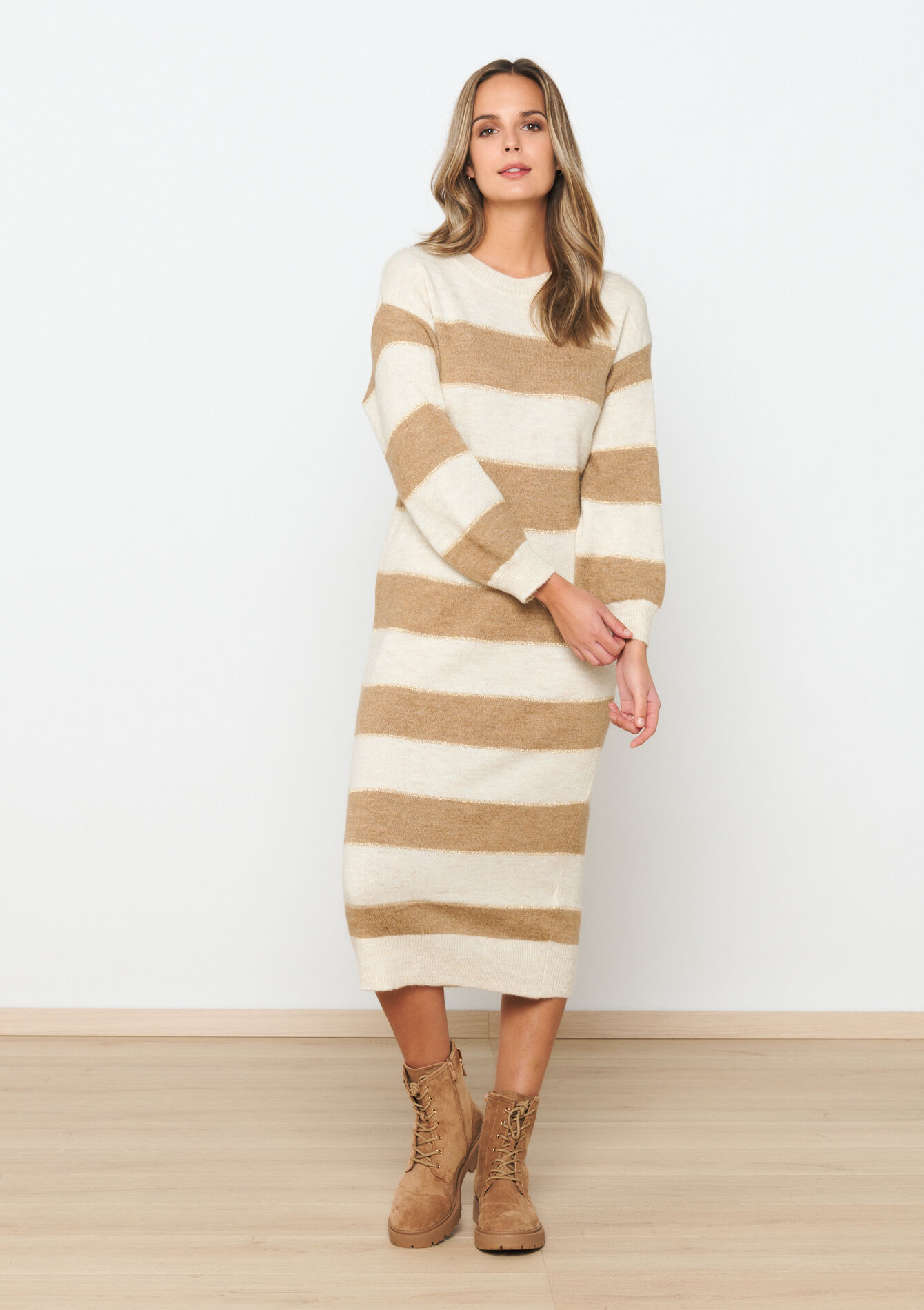 Gestreepte trui-jurk, Gestreepte trui-jurk - BEIGE CHINE - 08103399_4025