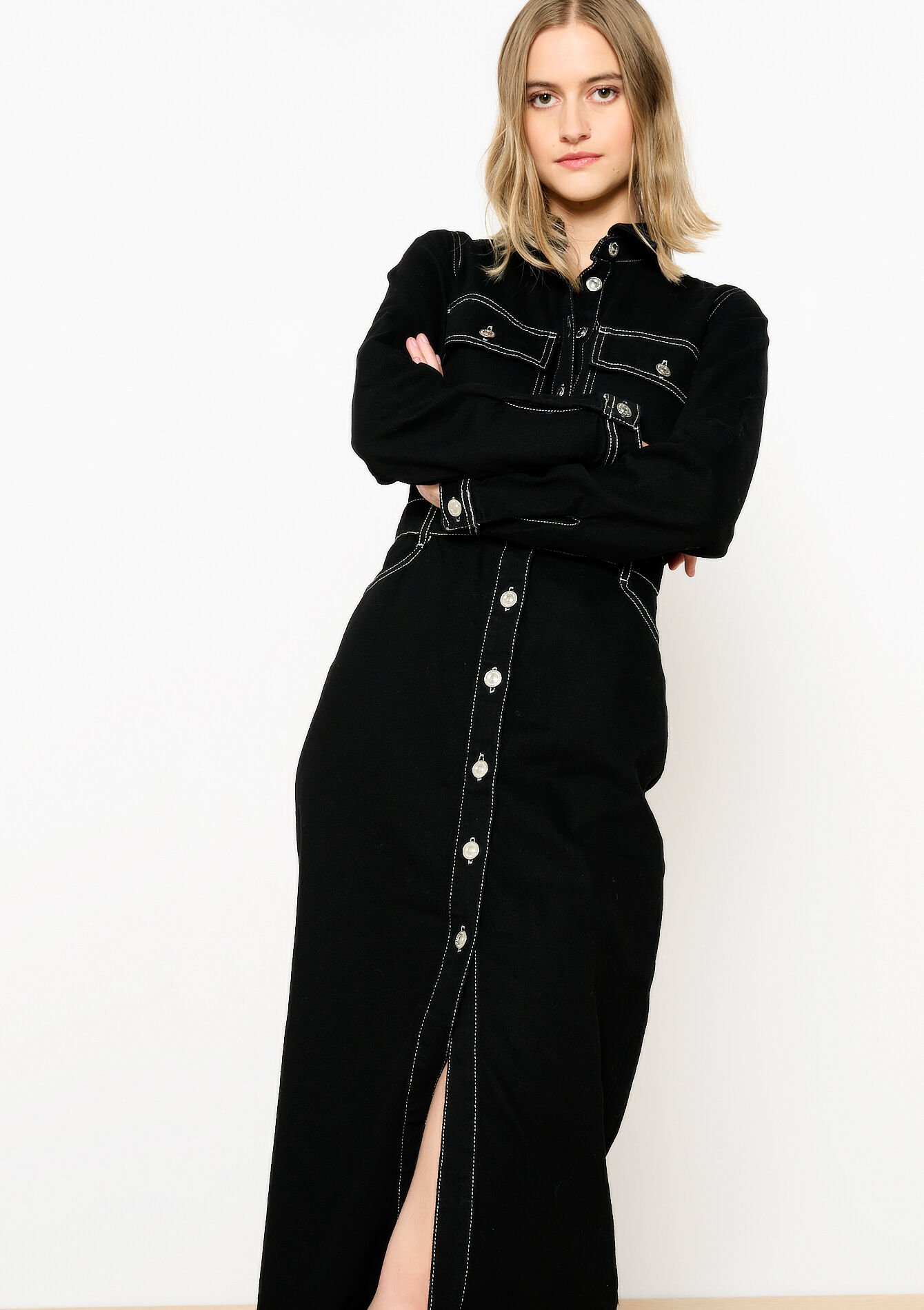 Denim midi-jurk, Denim midi-jurk - BLACK - 08103719_0503