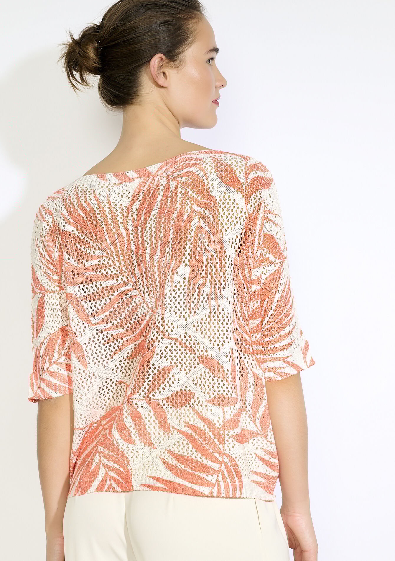 Luchtige blouse met bladerprint, Luchtige blouse met bladerprint - CORAL PINK - 02301875_1968