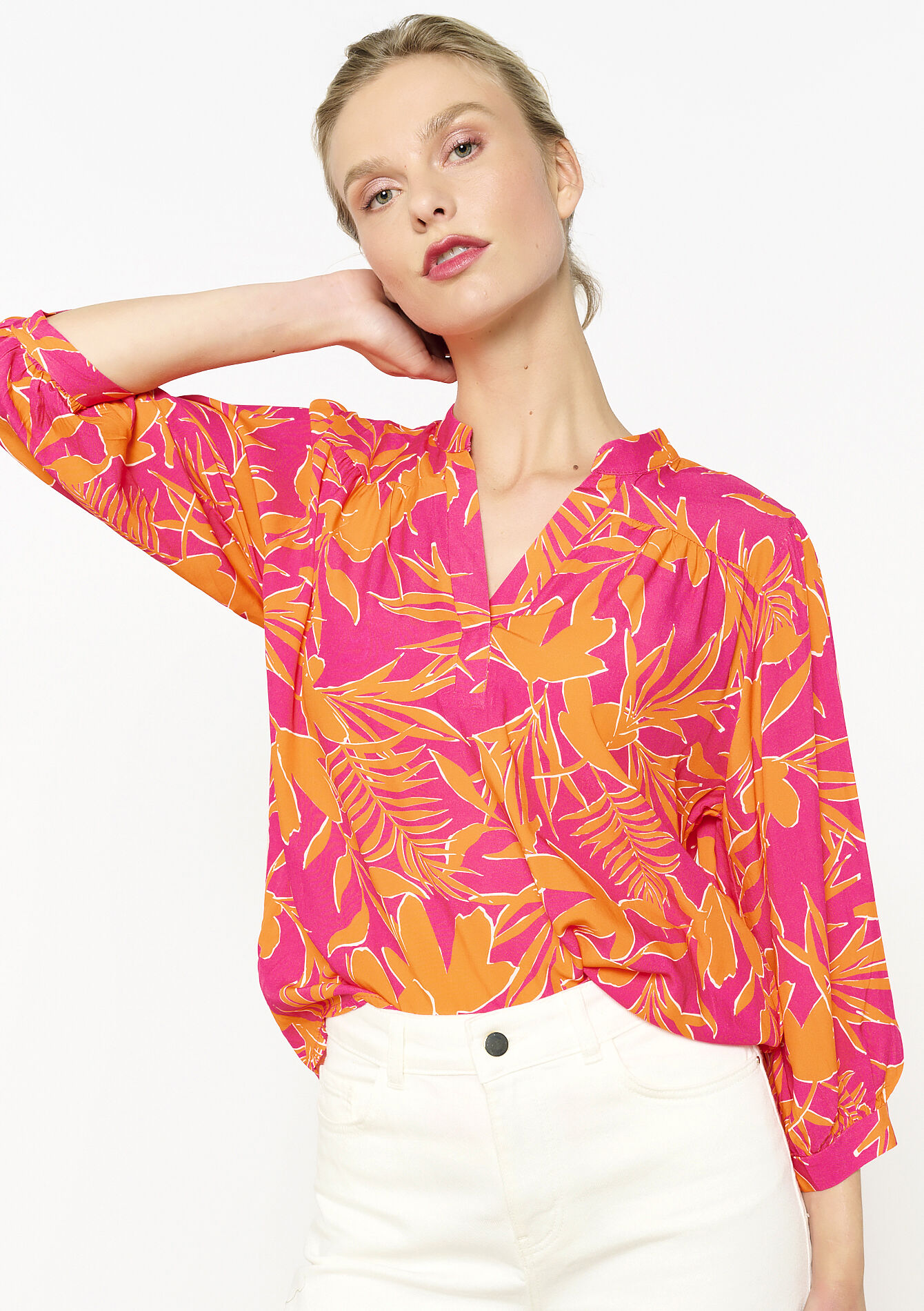 Losvallende print blouse, Losvallende print blouse - FUCHSIA - 05702831_5626
