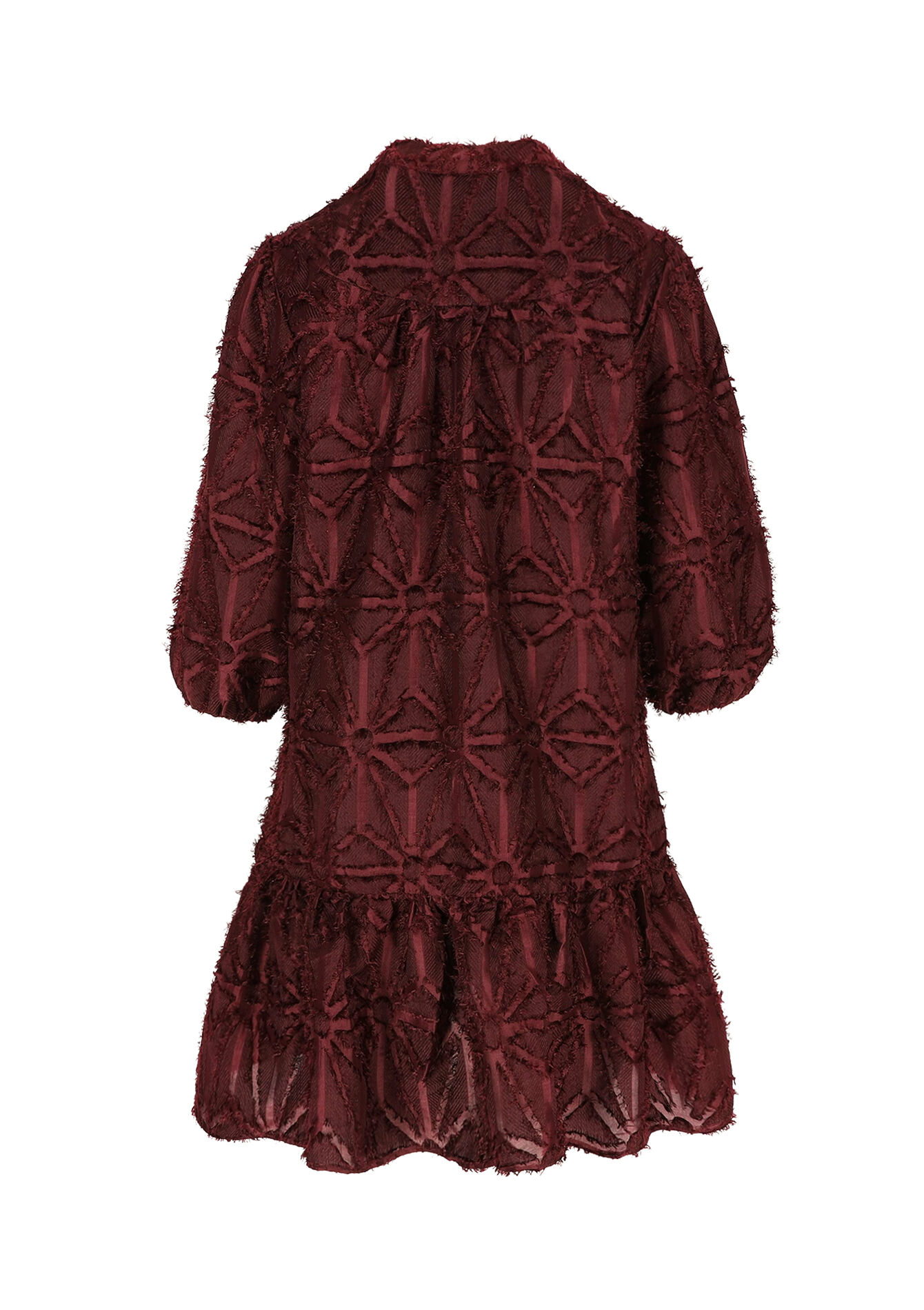 Robe en jacquard à manches bouffantes - BORDEAUX WINE - 08104160_5514
