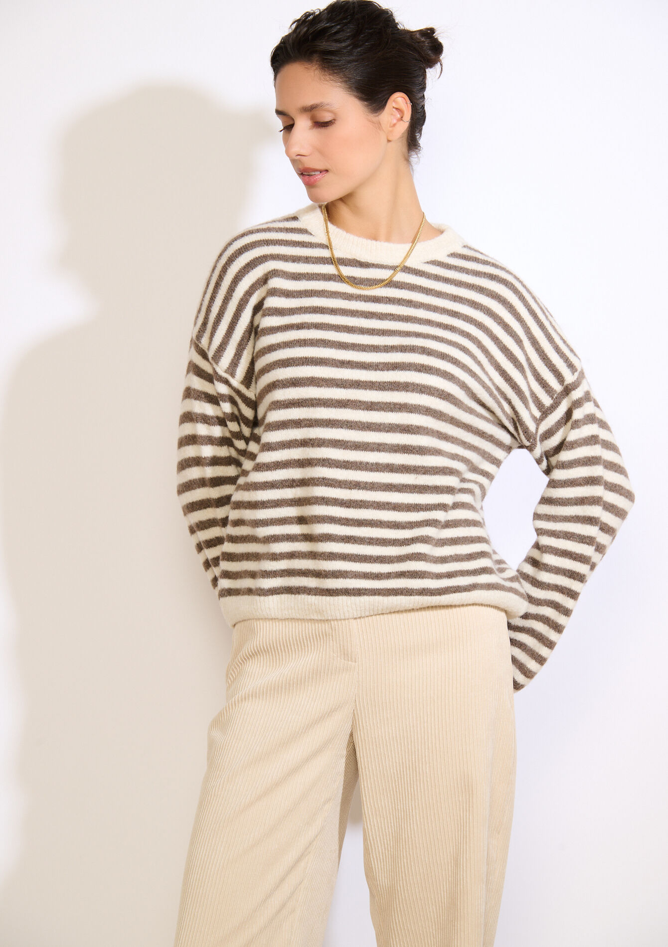 Oversized gestreepte trui, Oversized gestreepte trui - VANILLA WHITE - 04007108_1013