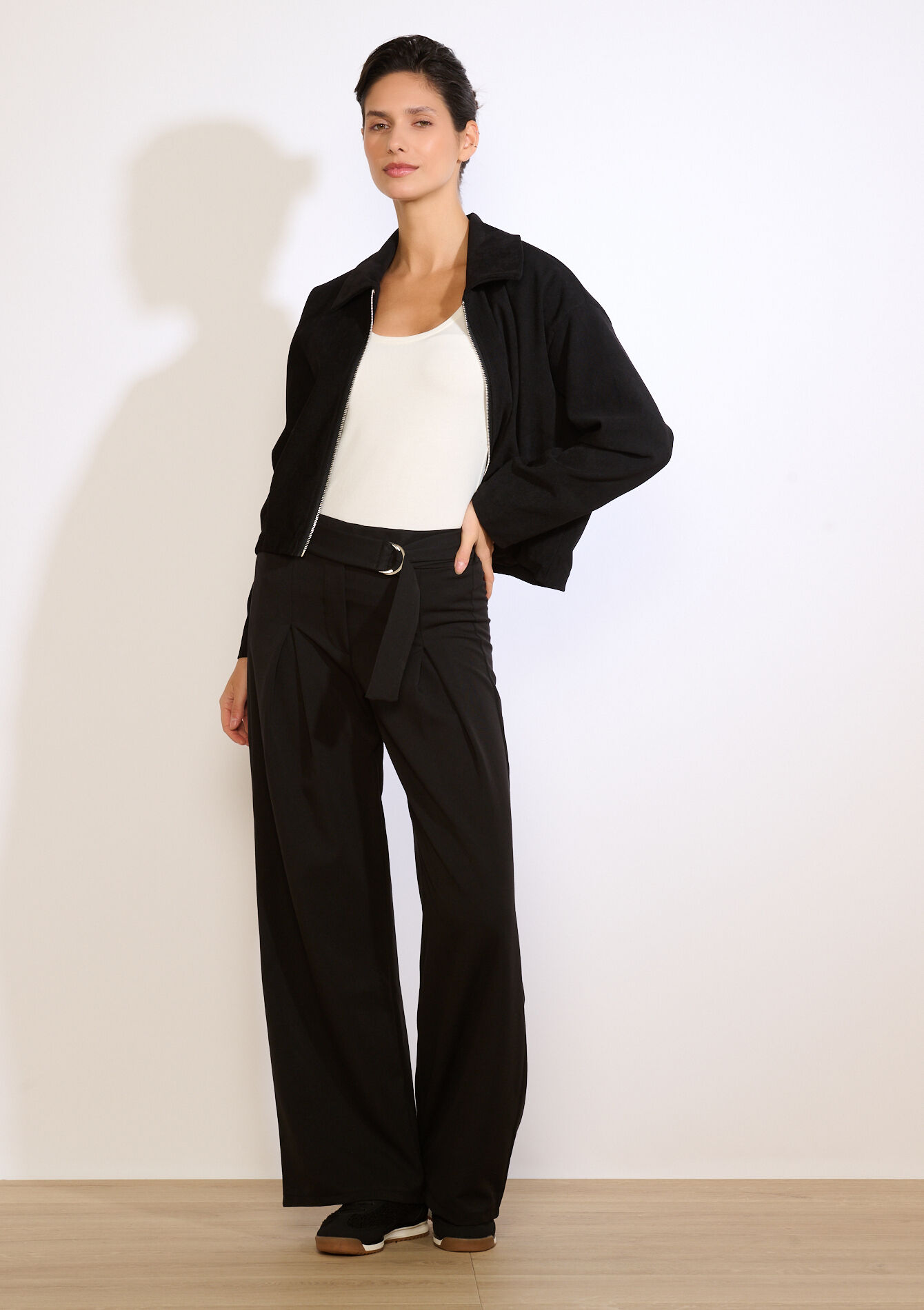 Wijde broek met ceintuur, Wijde broek met ceintuur - BLACK - 06100775_1119