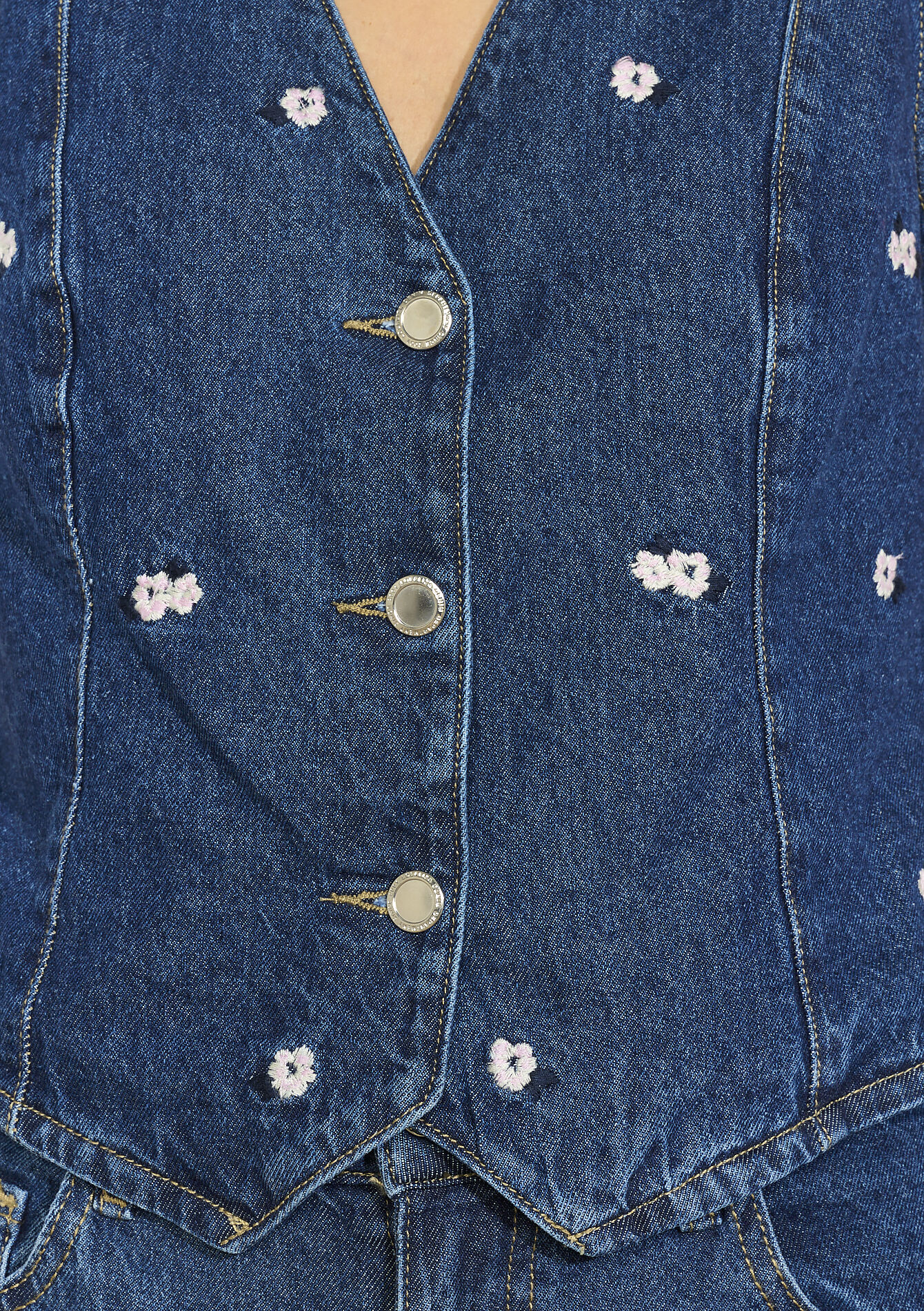 Spijker gilet met bloemen, Spijker gilet met bloemen - DARK BLUE - 09101080_0501