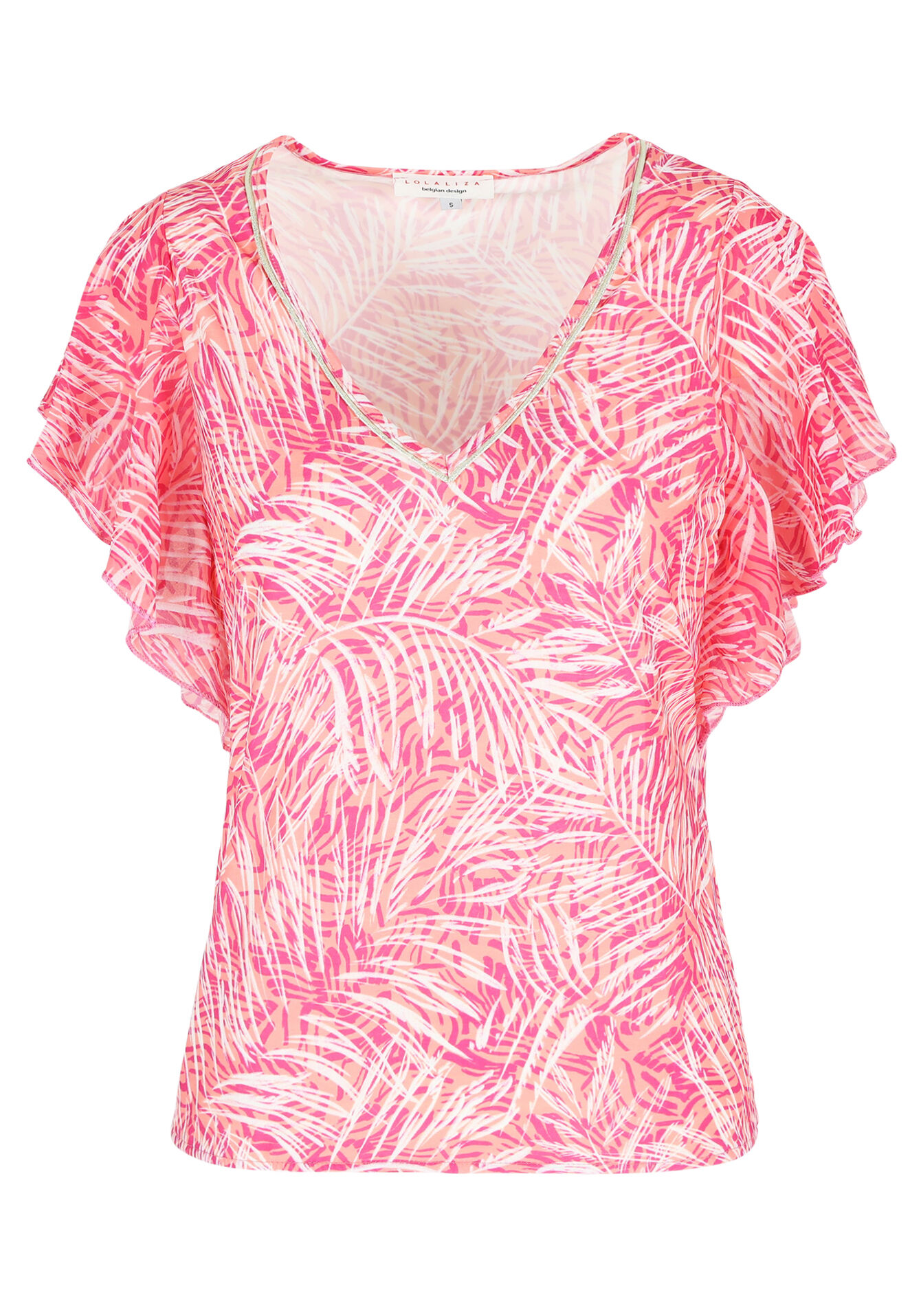 Voile T-shirt with leaf print, Voile T-shirt with leaf print - FUCHSIA - 02301613_5626