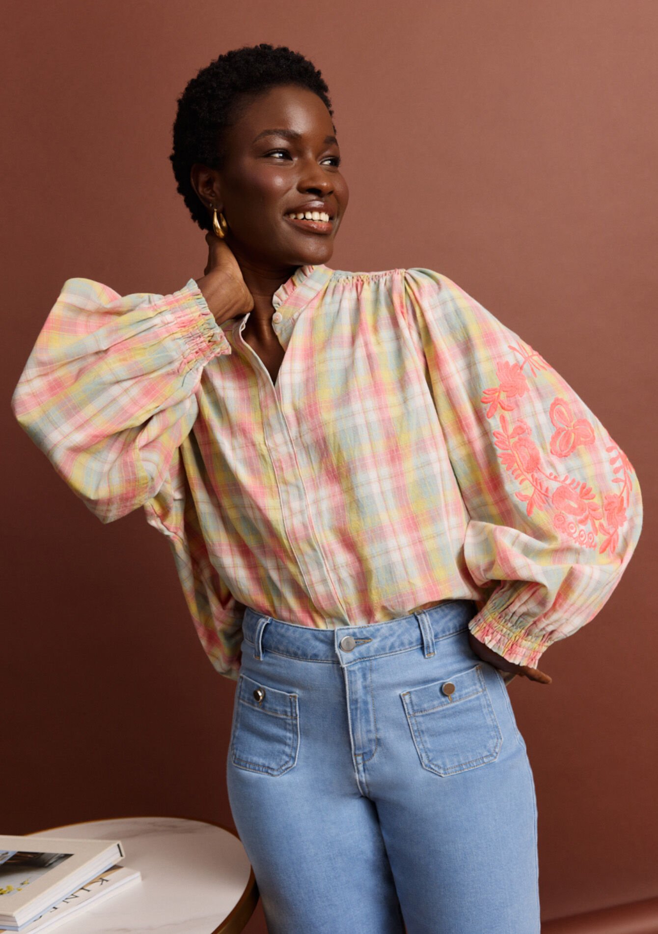 Luchtige blouse met ruitjes, Luchtige blouse met ruitjes, , back