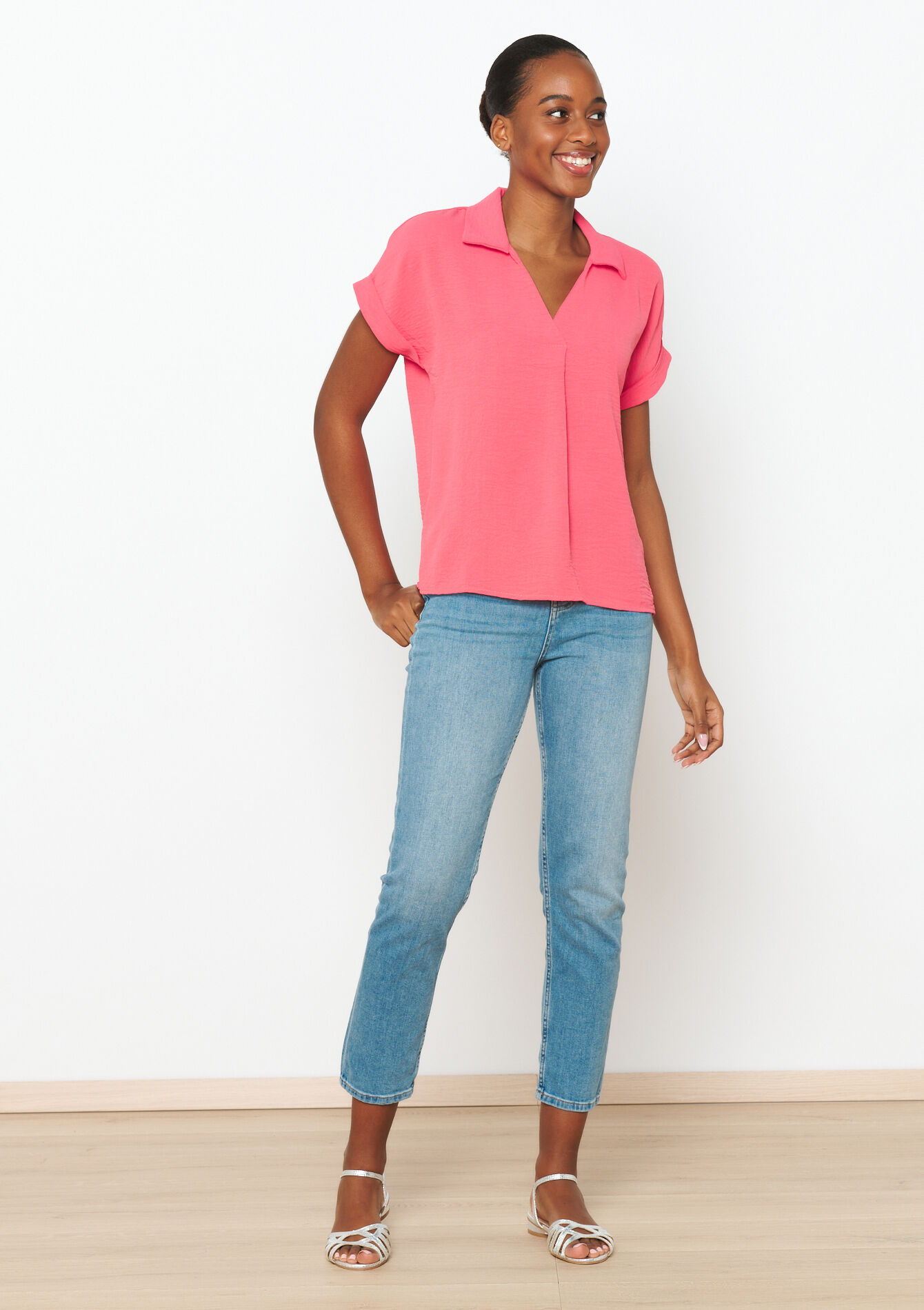 Short-sleeved polo shirt, Short-sleeved polo shirt - PINK CORAL - 05702441_689