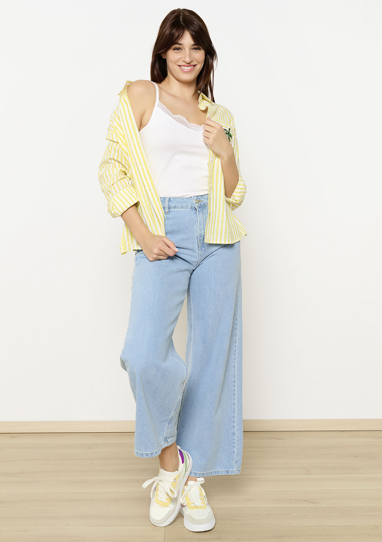 Lace-trimmed camisole, Lace-trimmed camisole - OPTICAL WHITE - 02200472_1019