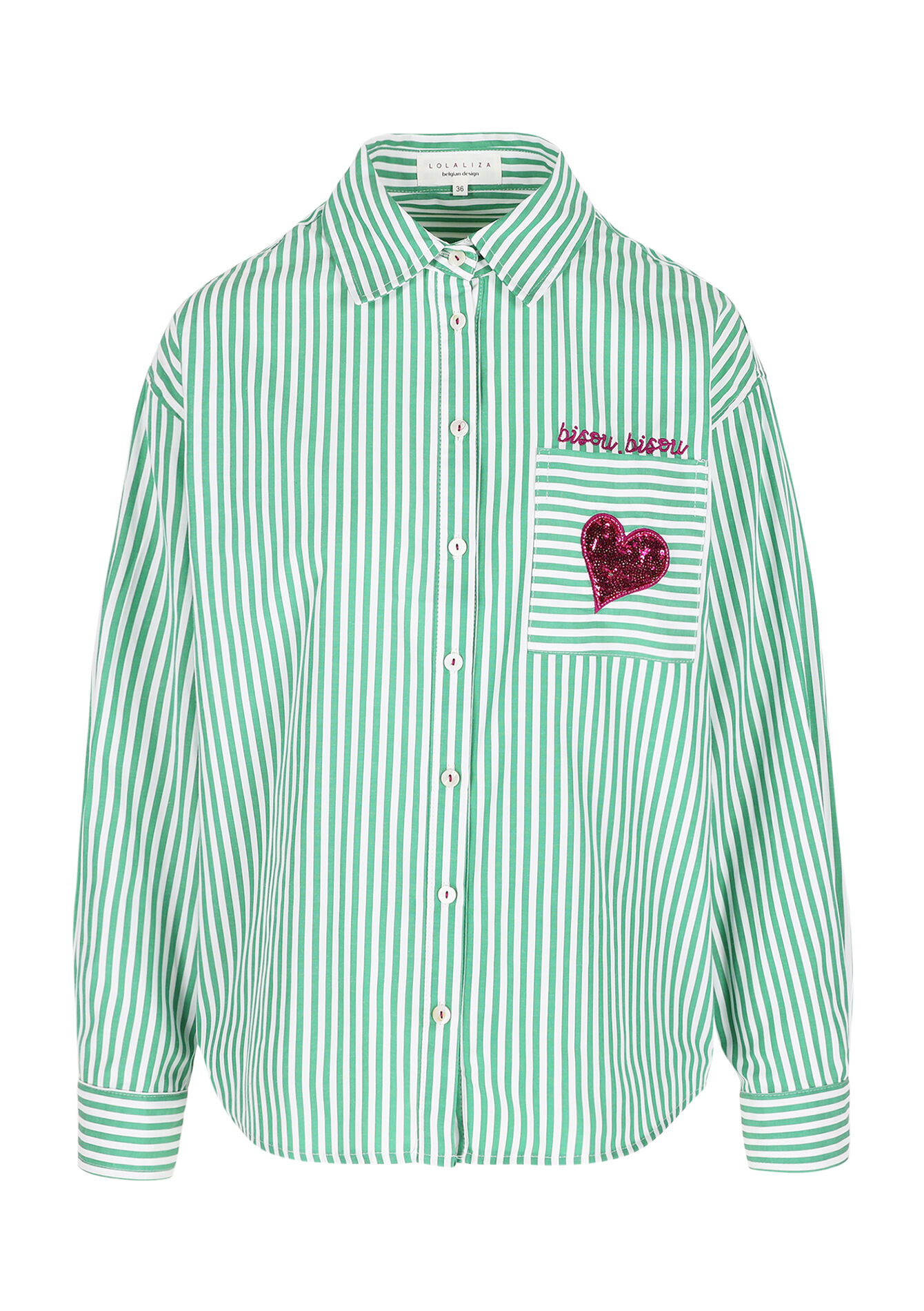 Gestreept hemd met hartdetail, Gestreept hemd met hartdetail - GREEN APPLE - 05702916_1783
