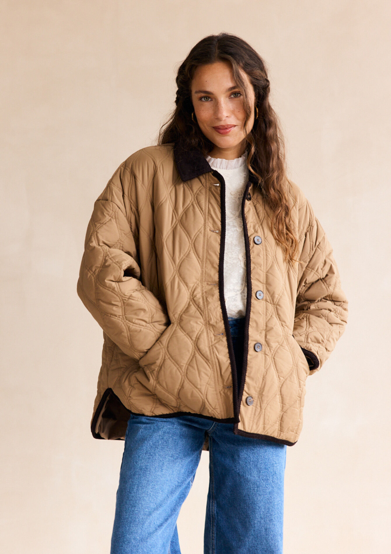 Veste matelassée col velours, Veste matelassée col velours - LIGHT CAMEL - 23000769_3814