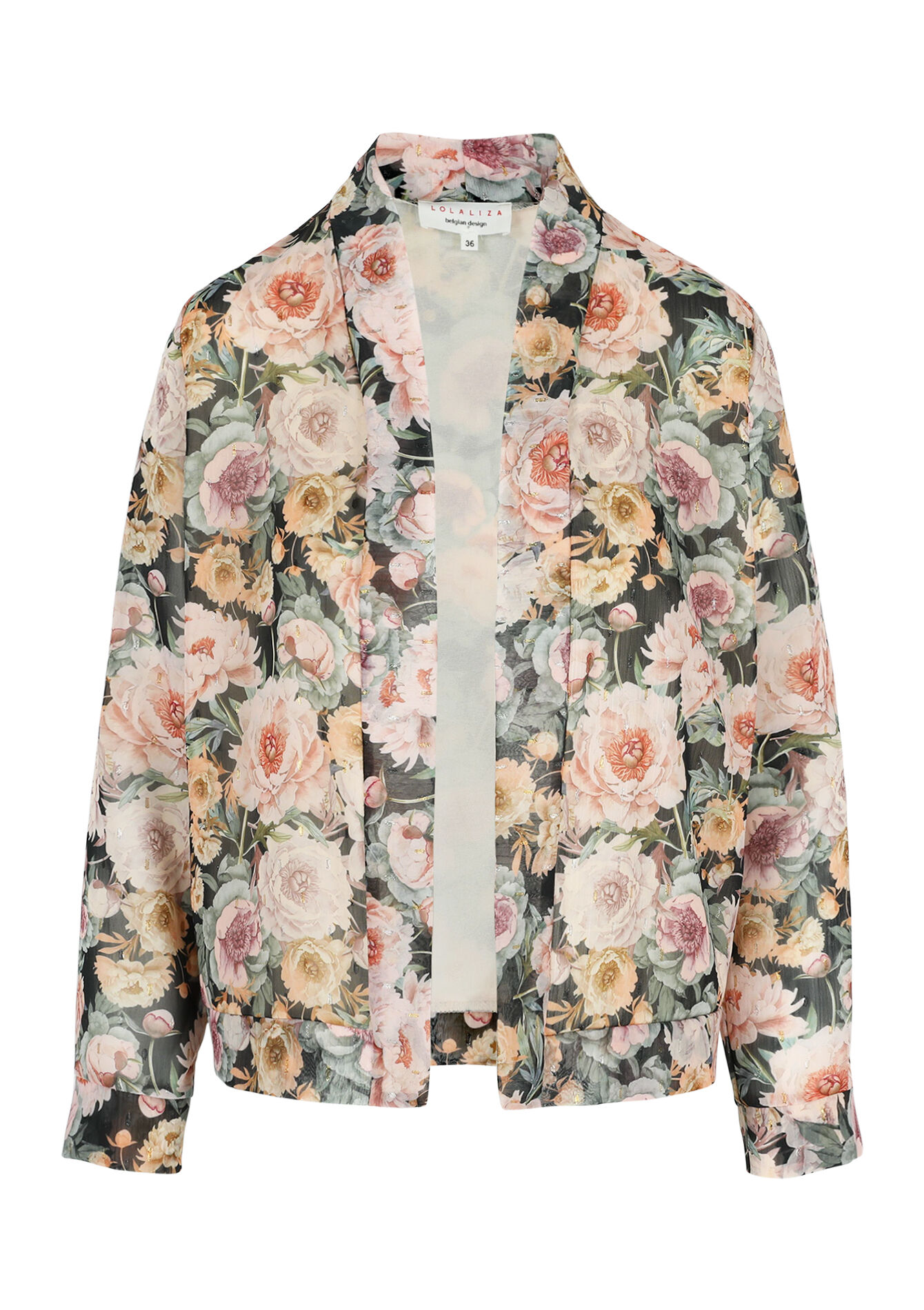 Jacket with floral print, Jacket with floral print - BLACK - 09101021_1119