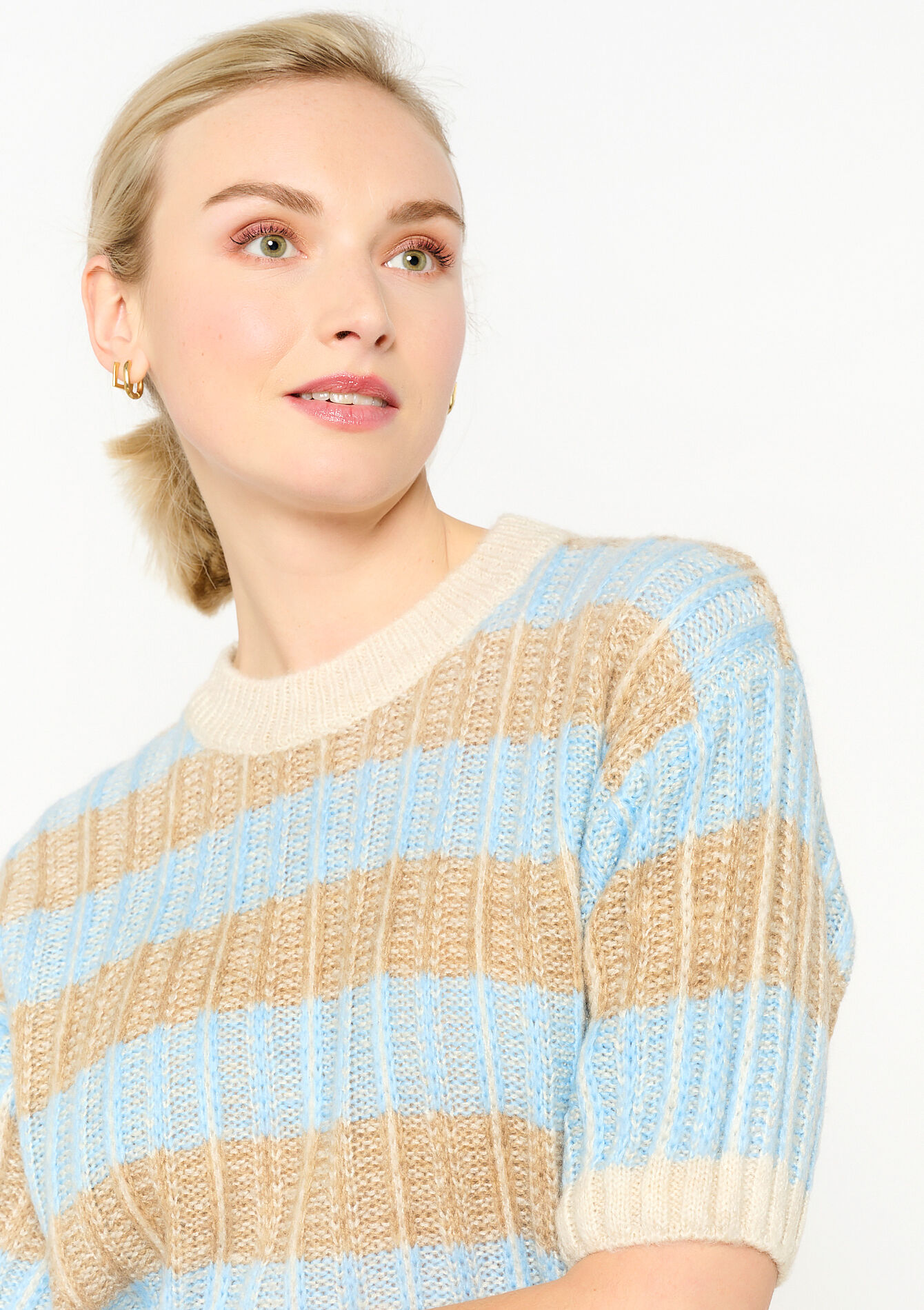 Ribbed pullover with short sleeves, Ribbed pullover with short sleeves - BLUE PASTEL - 04006465_3003